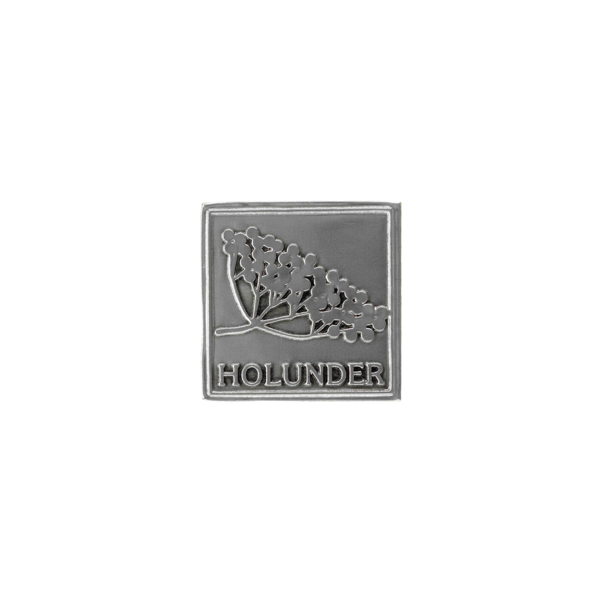 Blikken etiket 'Holunder', vierkant, metaal, zilver