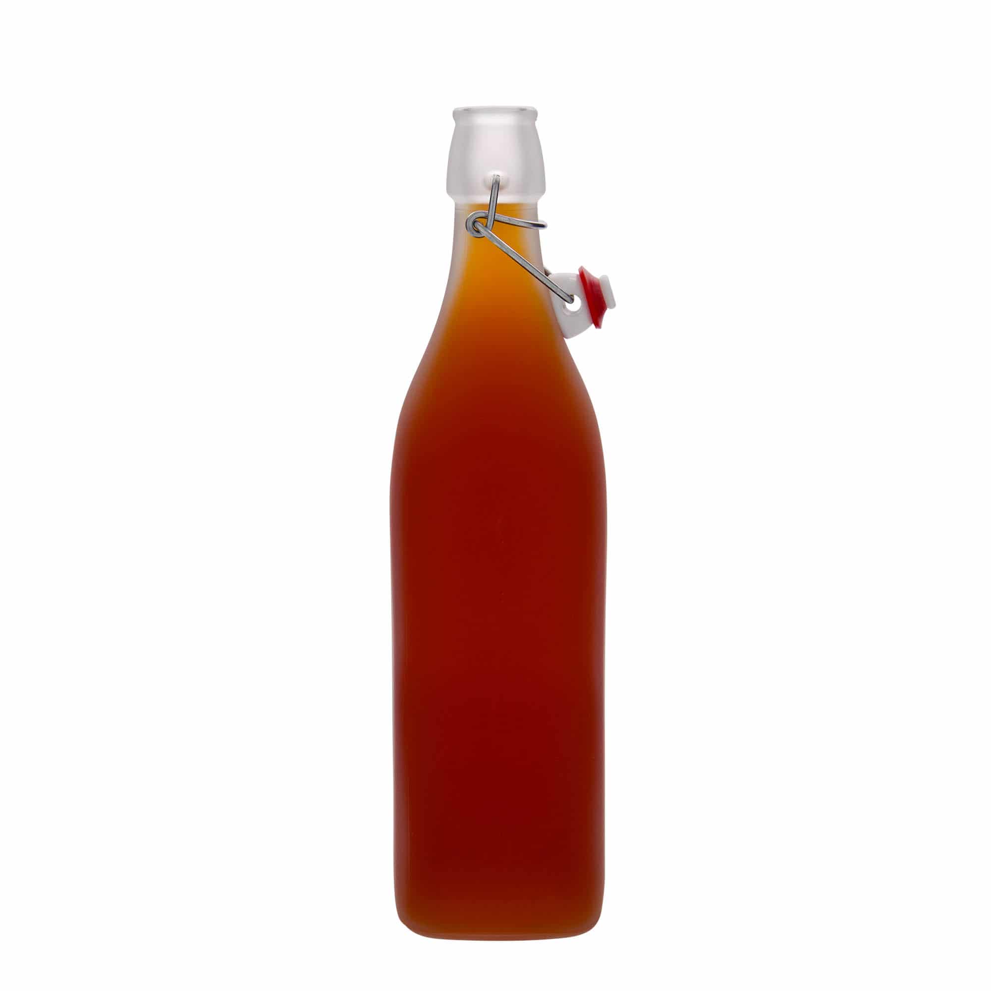 Glazen fles 'Swing', 1.000 ml, vierkant, wit, monding: beugelsluiting