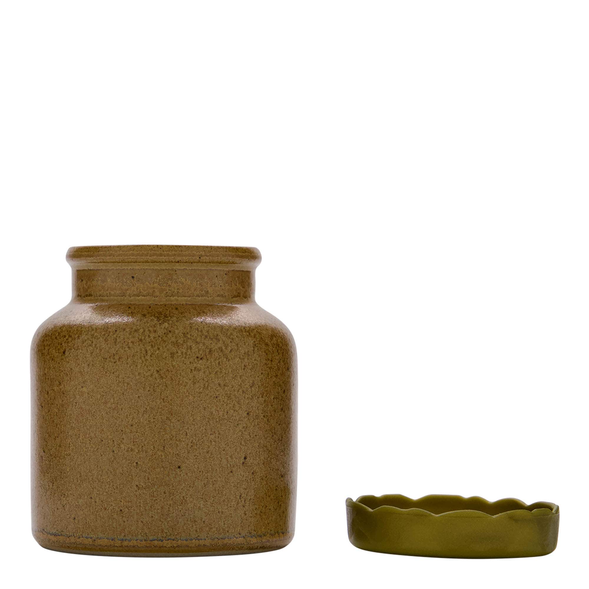 270 ml steengoedpot, keramiek, bruin-kristal, opening: omklapbaar deksel