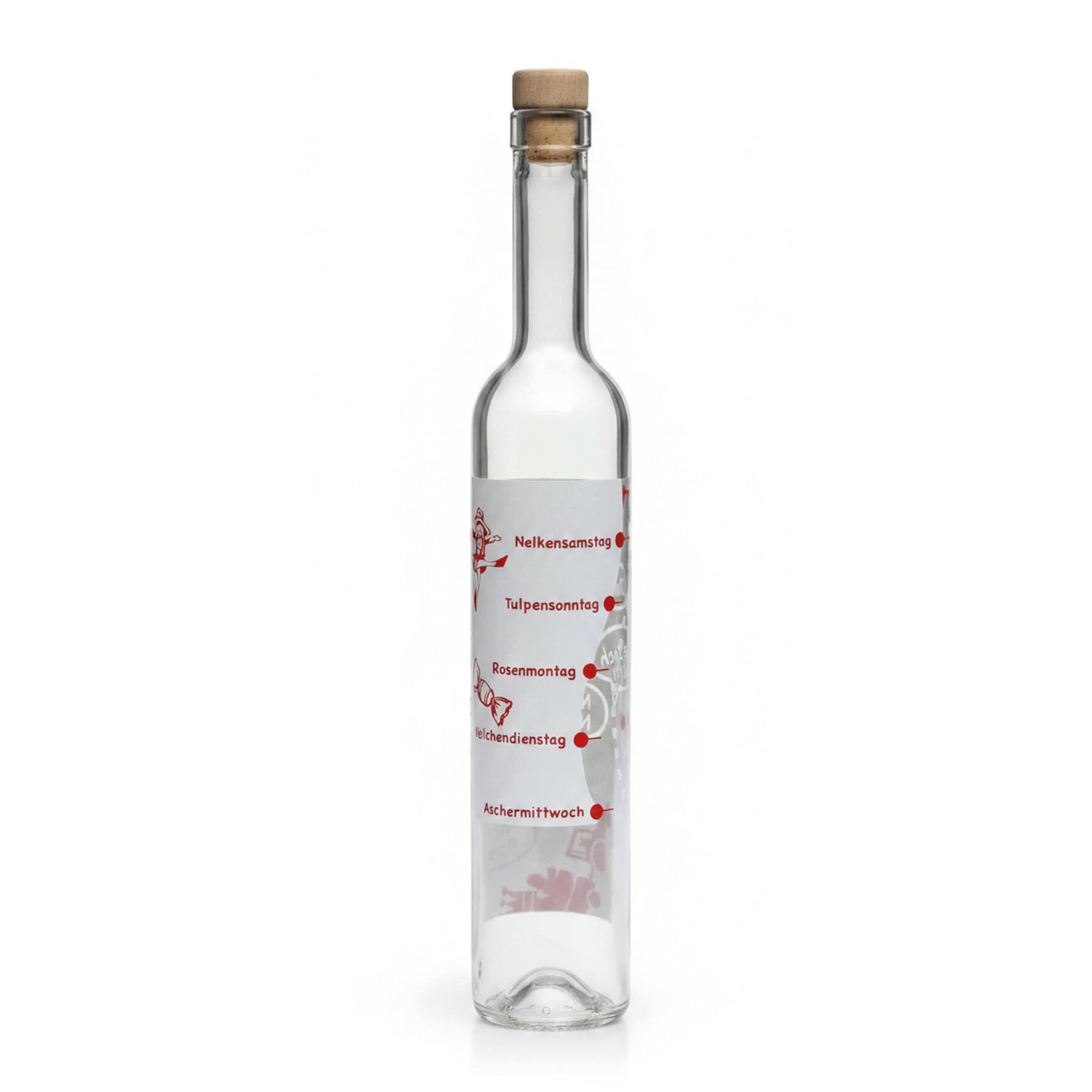 500 ml glazen fles Maximo bedrukt 'Carnaval', opening: kurk