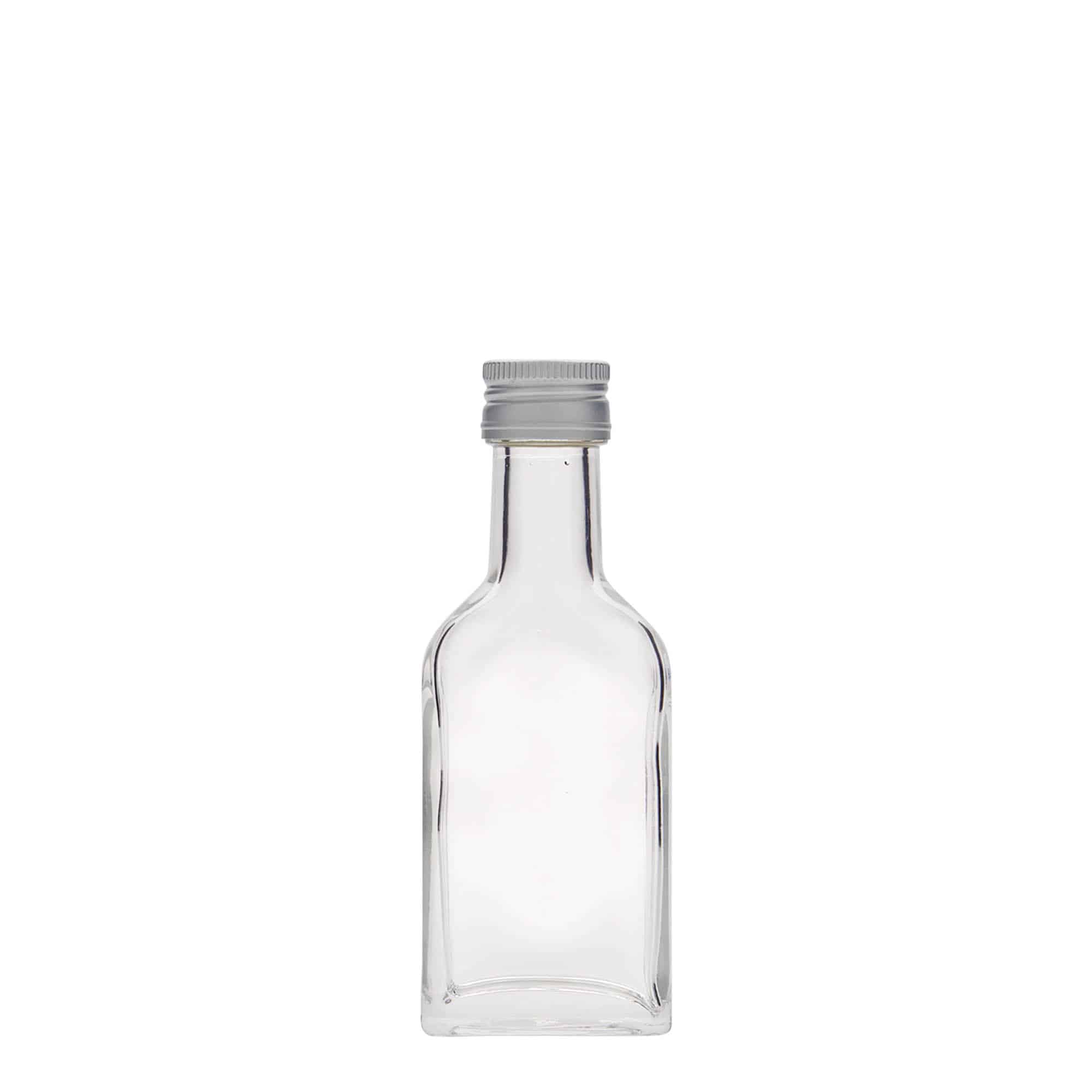 40 ml zakfles met lange hals, rechthoekig, glas, mondstuk: PP 22