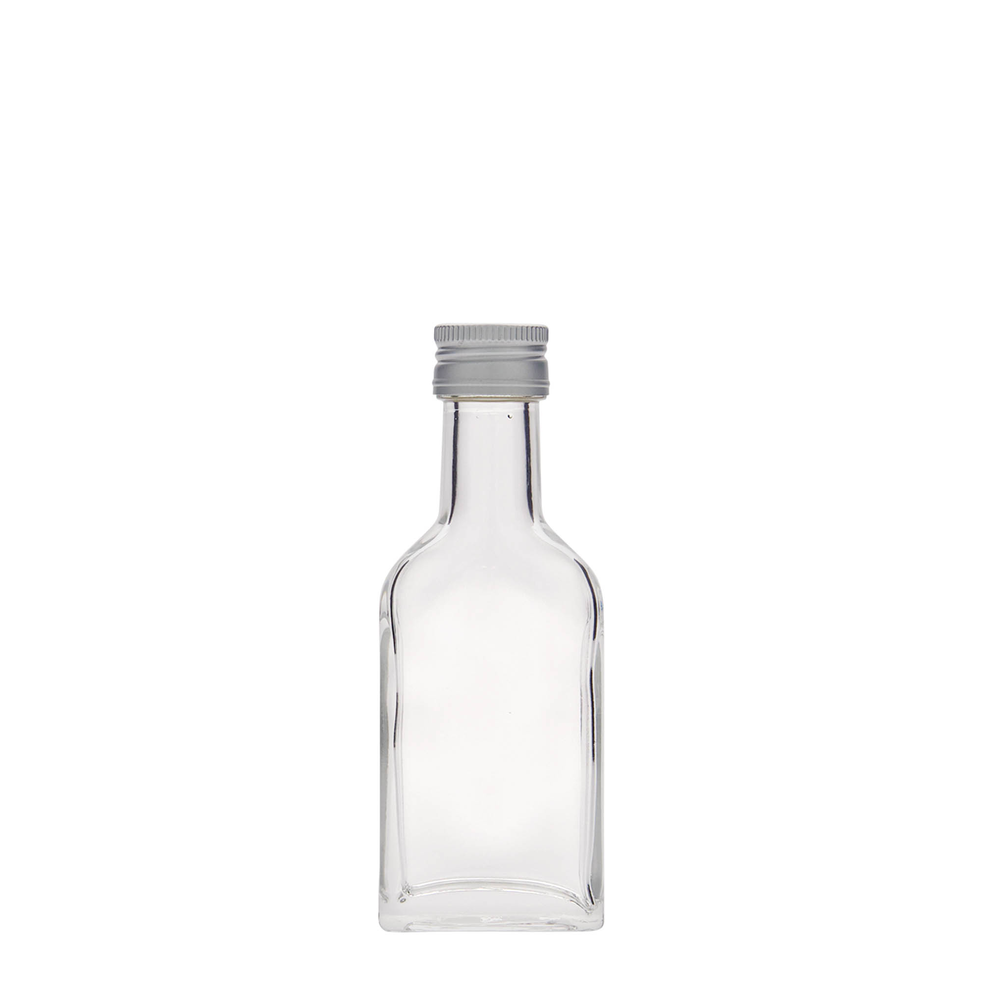 40 ml zakfles met lange hals, rechthoekig, glas, mondstuk: PP 22 40 ml zakfles met lange hals, rechthoekig, glas, mondstuk: PP 22