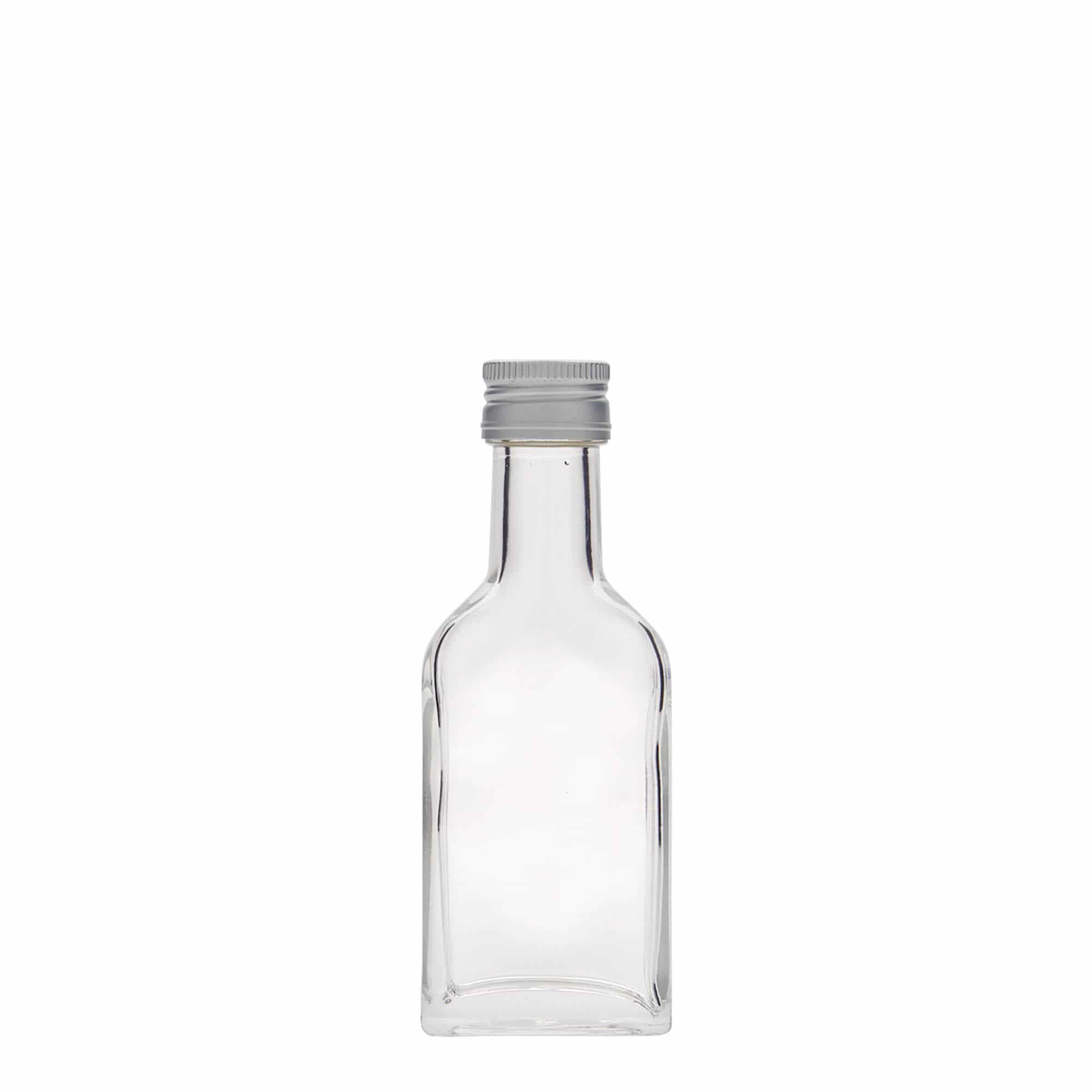 40 ml zakfles met lange hals, rechthoekig, glas, mondstuk: PP 22