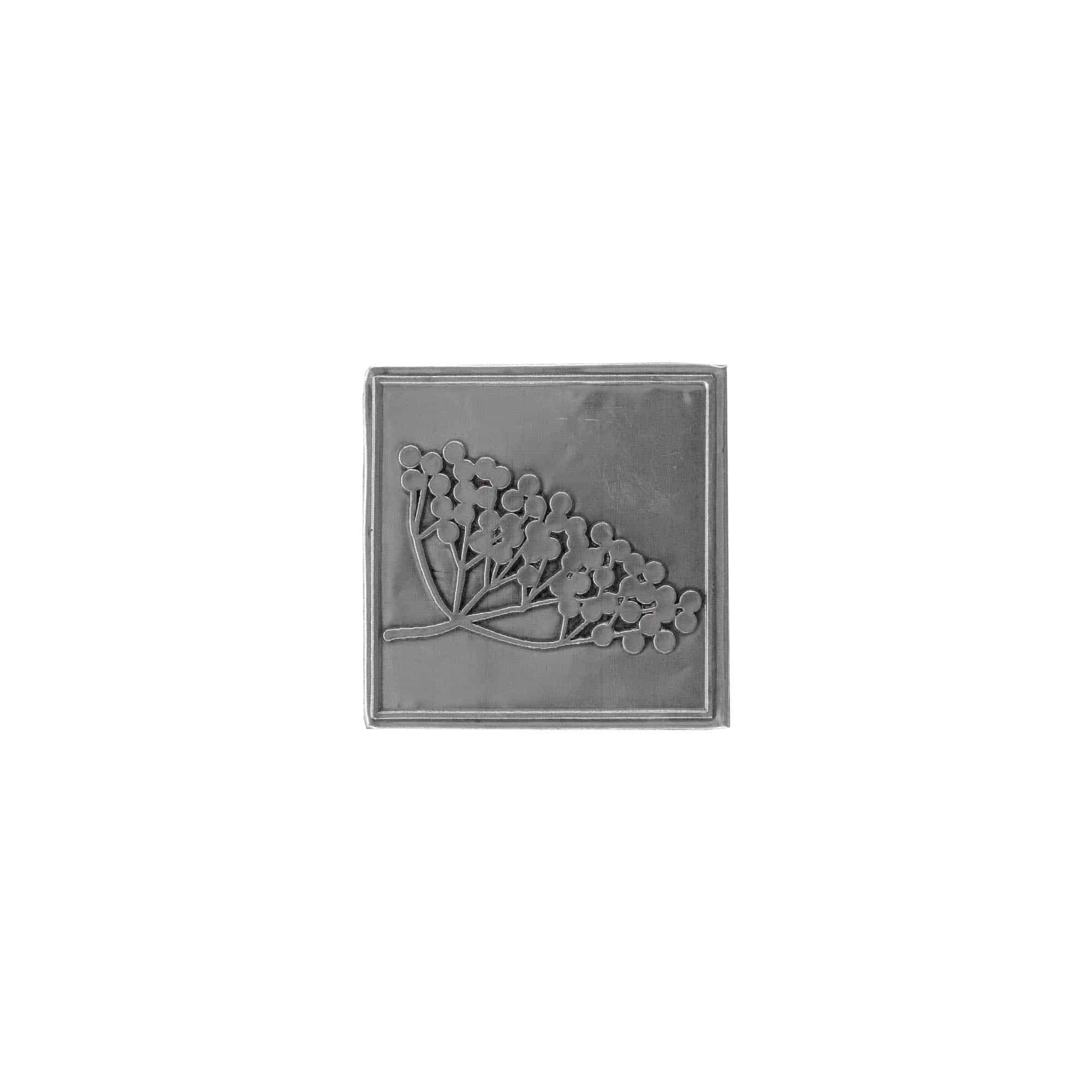 Tinnen etiket 'Vlierbes', vierkant, metaal, zilver Tinnen etiket 'Vlierbes', vierkant, metaal, zilver
