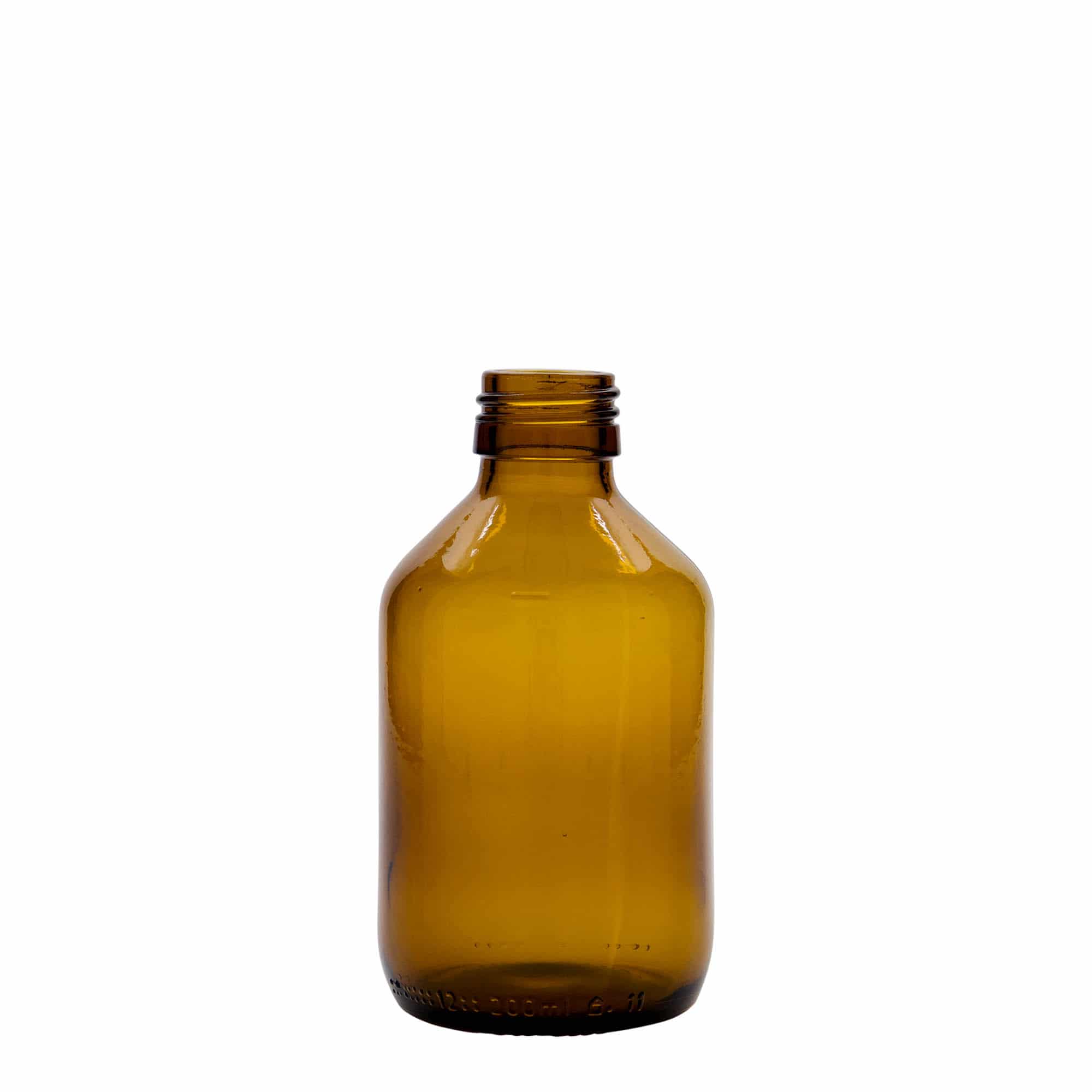 Medicijnfles, 200 ml, bruin, glas, monding: PP 28 Medicijnfles, 200 ml, bruin, glas, monding: PP 28