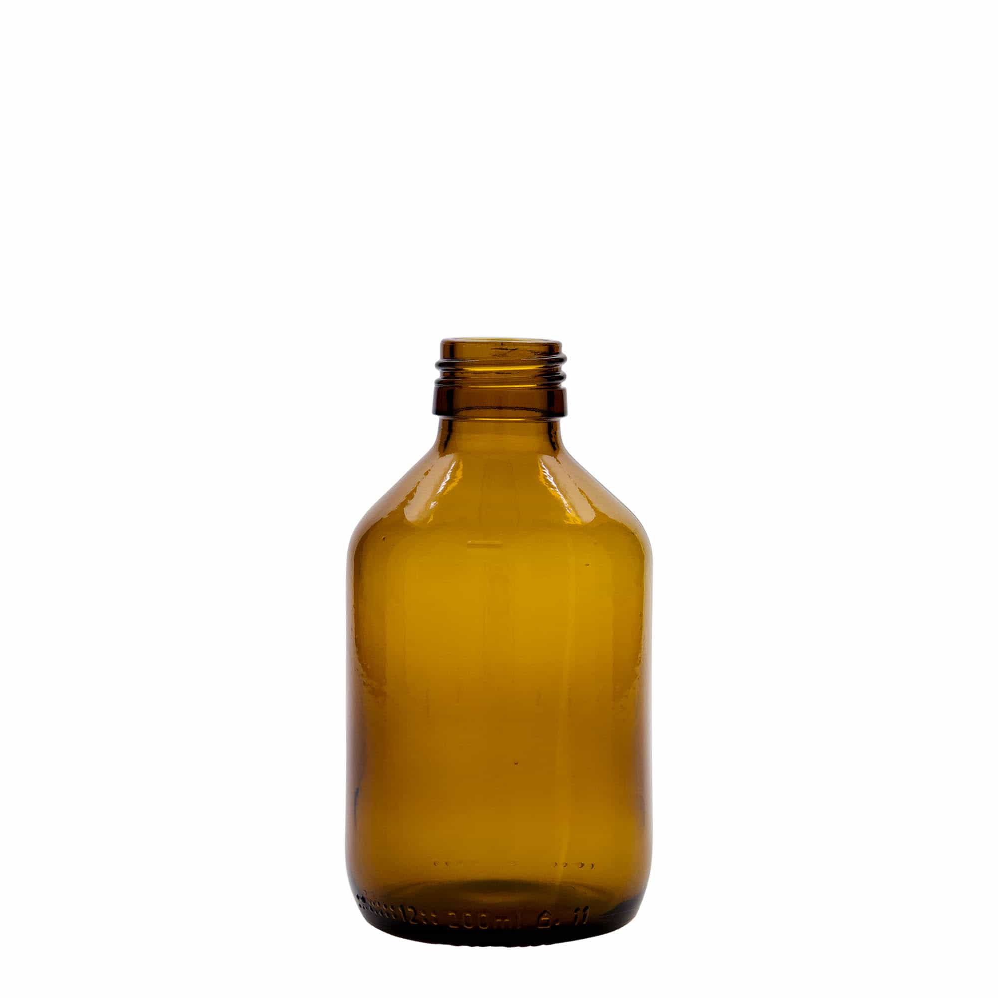 200 ml medicijnfles, bruin, glas, opening: PP 28