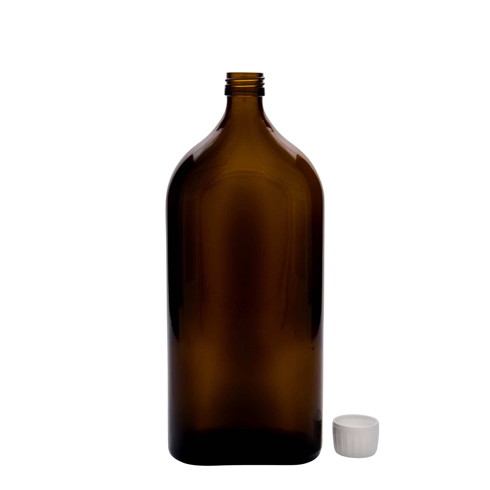 1.000 ml medicijnfles Meplat, ovaal, glas, bruin, opening: PP 28