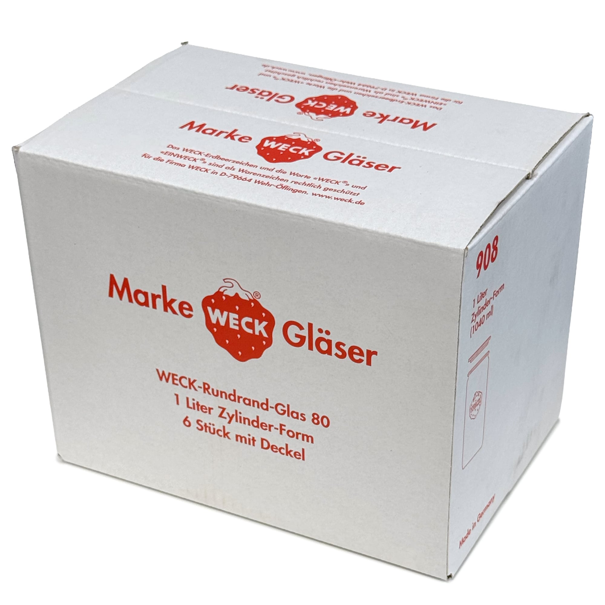 6x 1040 ml WECK-cilinderglas met glazen deksel RR 80