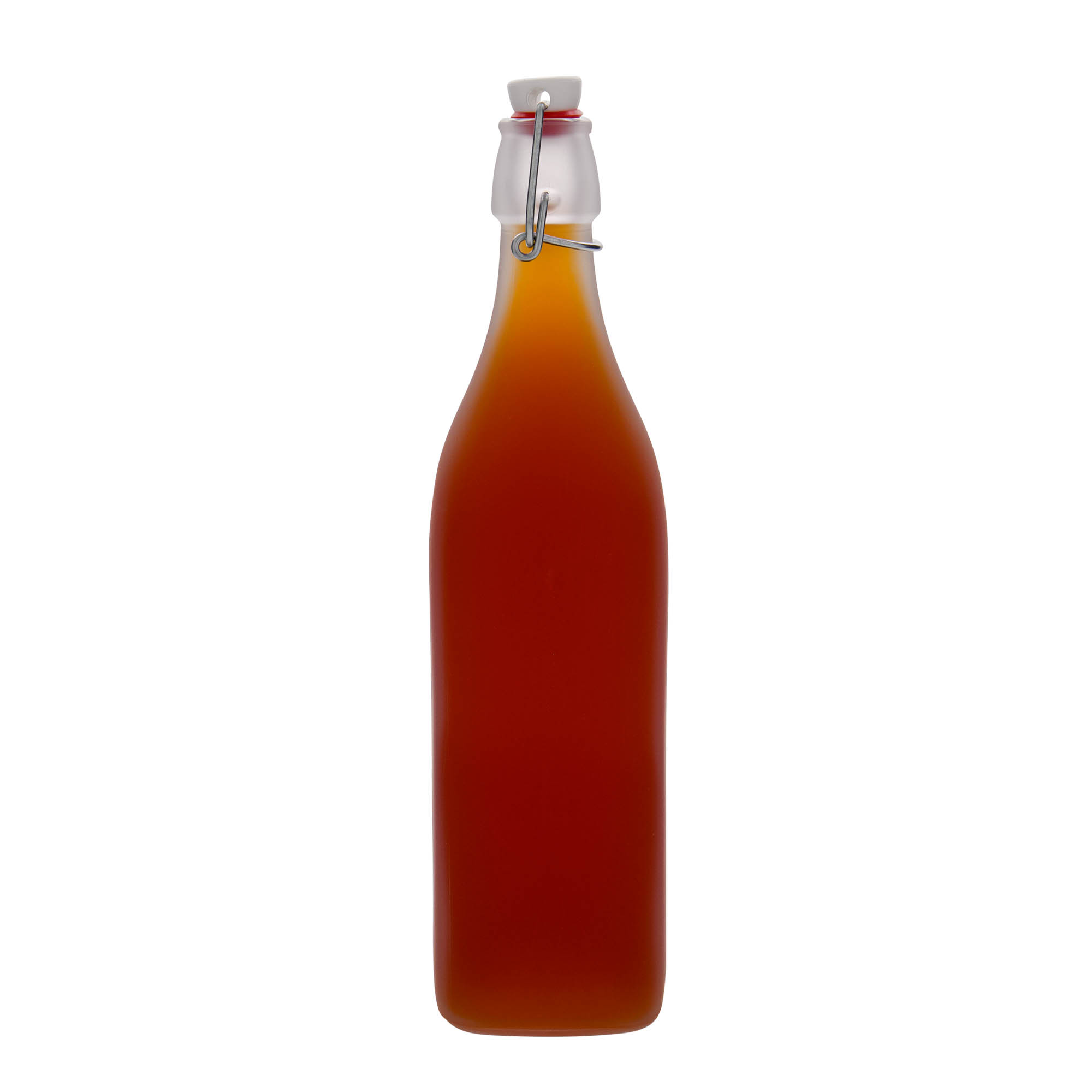 Glazen fles 'Swing', 1.000 ml, vierkant, wit, monding: beugelsluiting Glazen fles 'Swing', 1.000 ml, vierkant, wit, monding: beugelsluiting