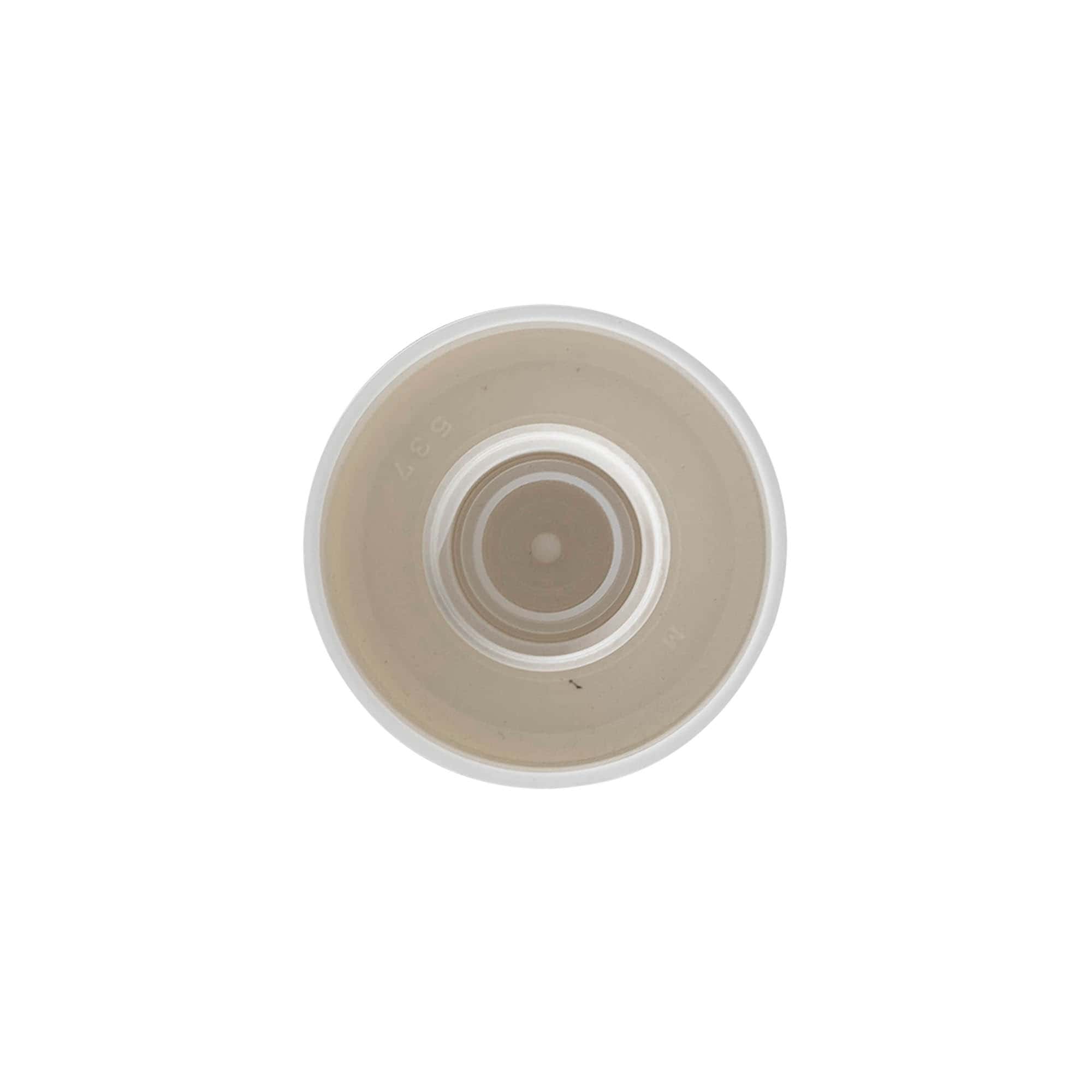 Schroefdop ronde fles met spuitinzet, PE-kunststof, wit, voor opening: DIN 18