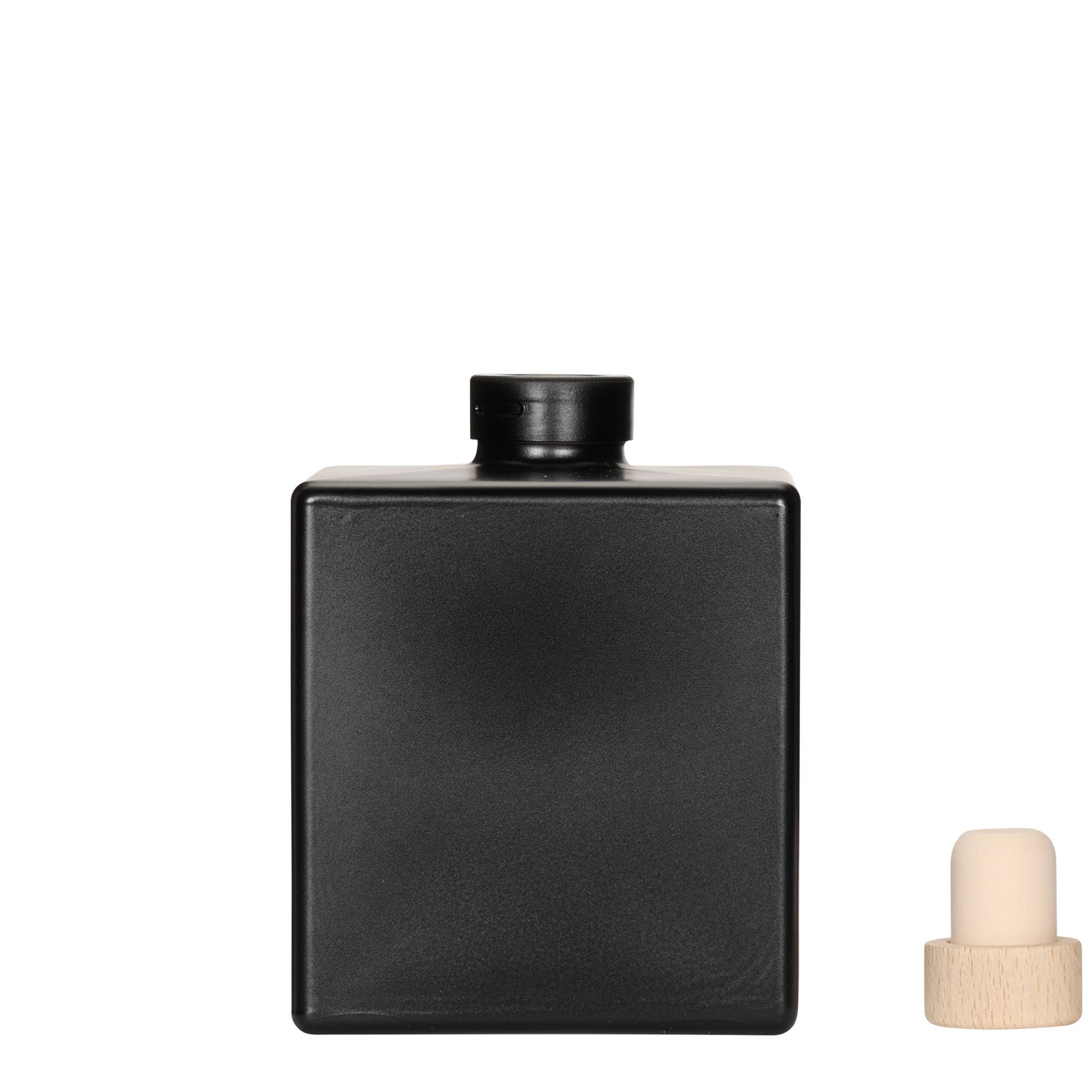 500 ml glazen fles 'Cube', vierkant, zwart, opening: kurk