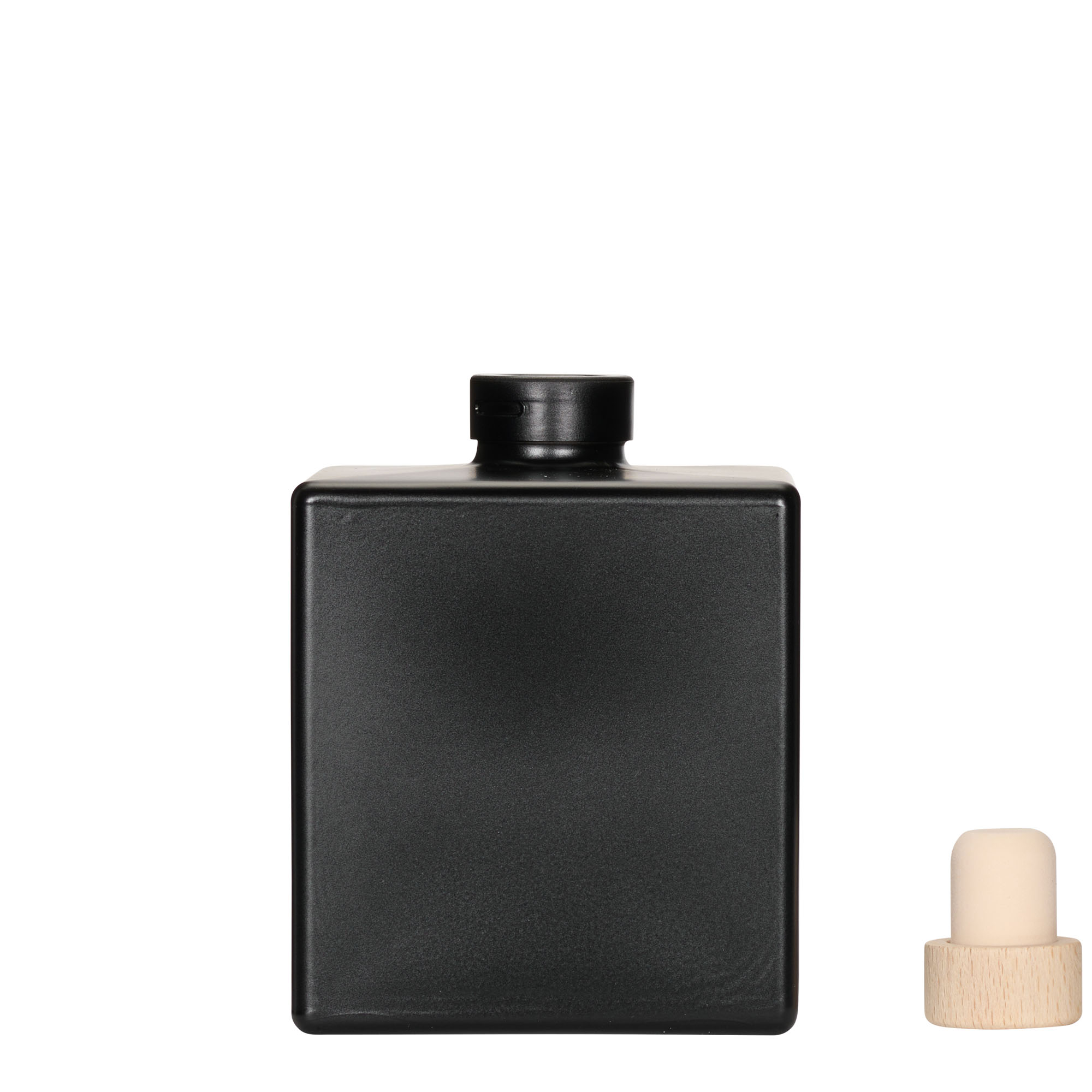 500 ml glazen fles 'Cube', vierkant, zwart, opening: kurk