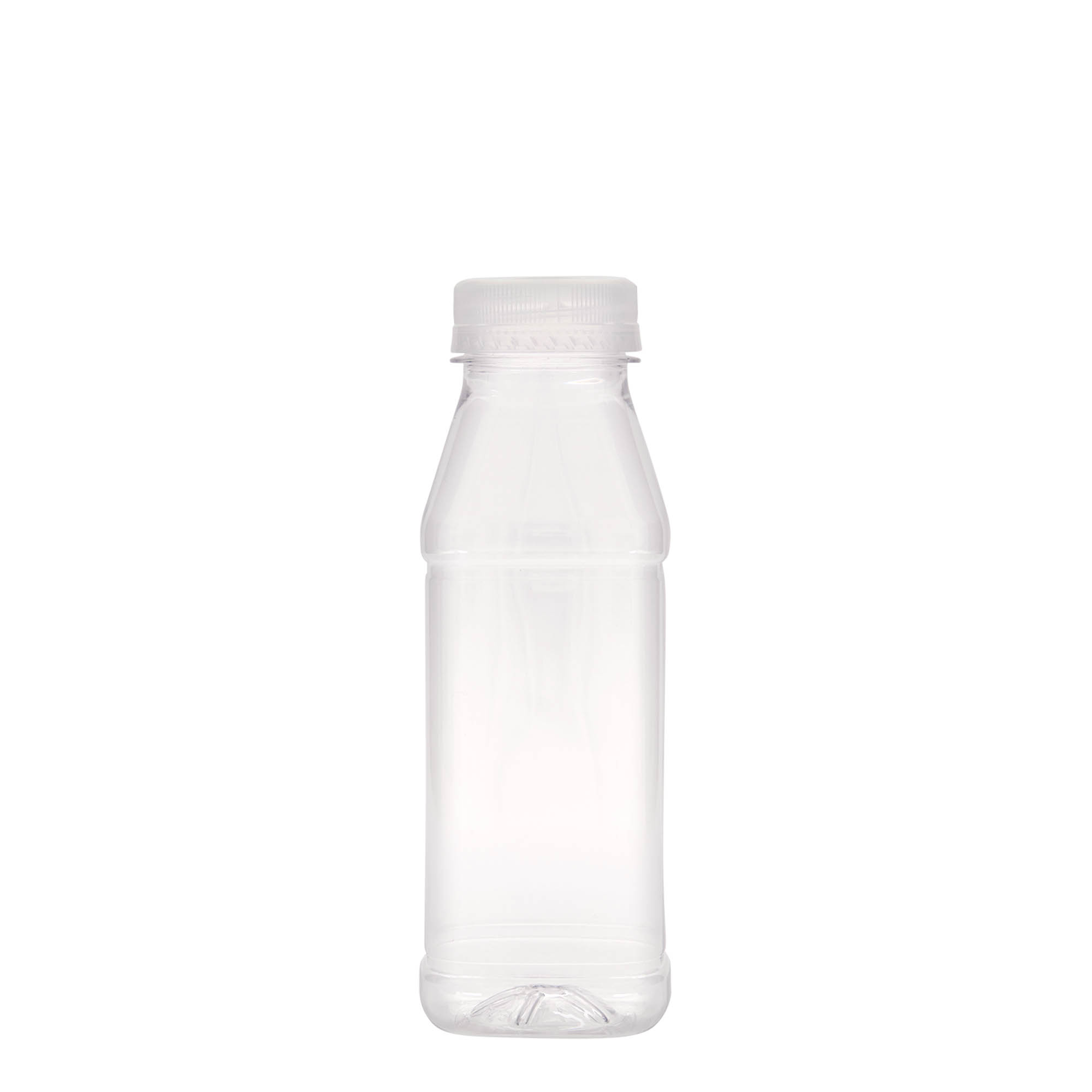 330 ml PET-fles 'Milk and Juice Carré', vierkant, kunststof, hals: 38 mm