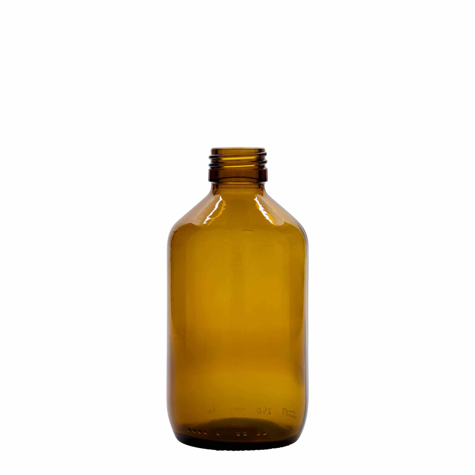 Medicijnfles, 250 ml, bruin, glas, monding: PP 28 Medicijnfles, 250 ml, bruin, glas, monding: PP 28