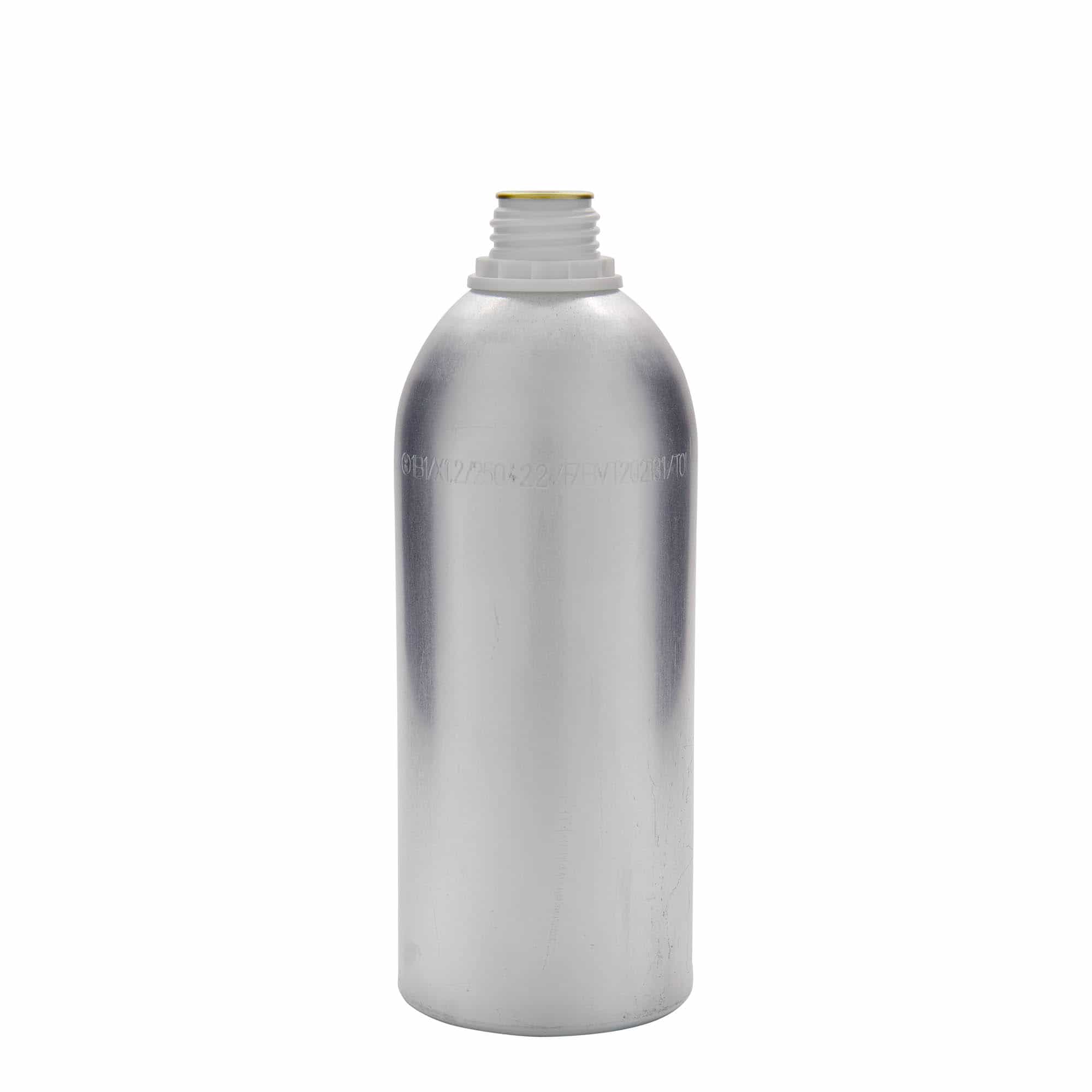 1100 ml aluminiumfles, metaal, zilver, opening: DIN 32
