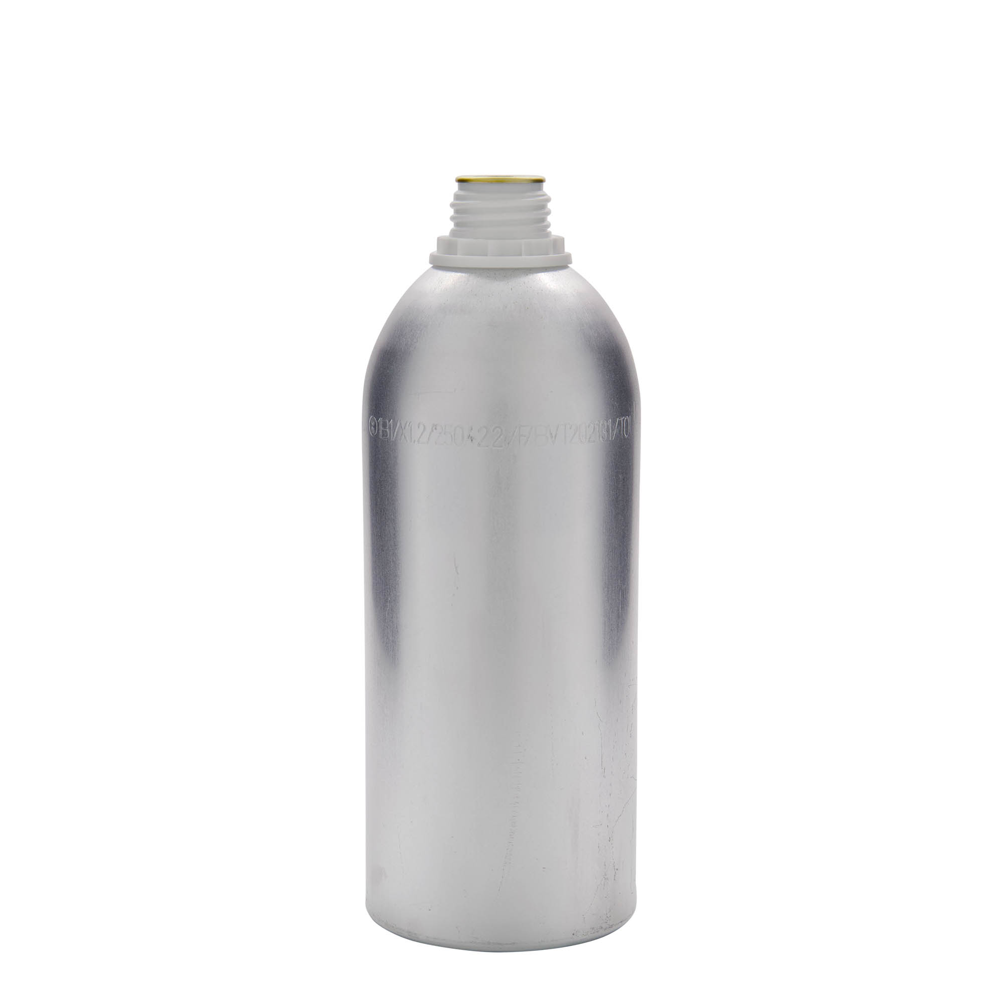 1100 ml aluminiumfles, metaal, zilver, opening: DIN 32