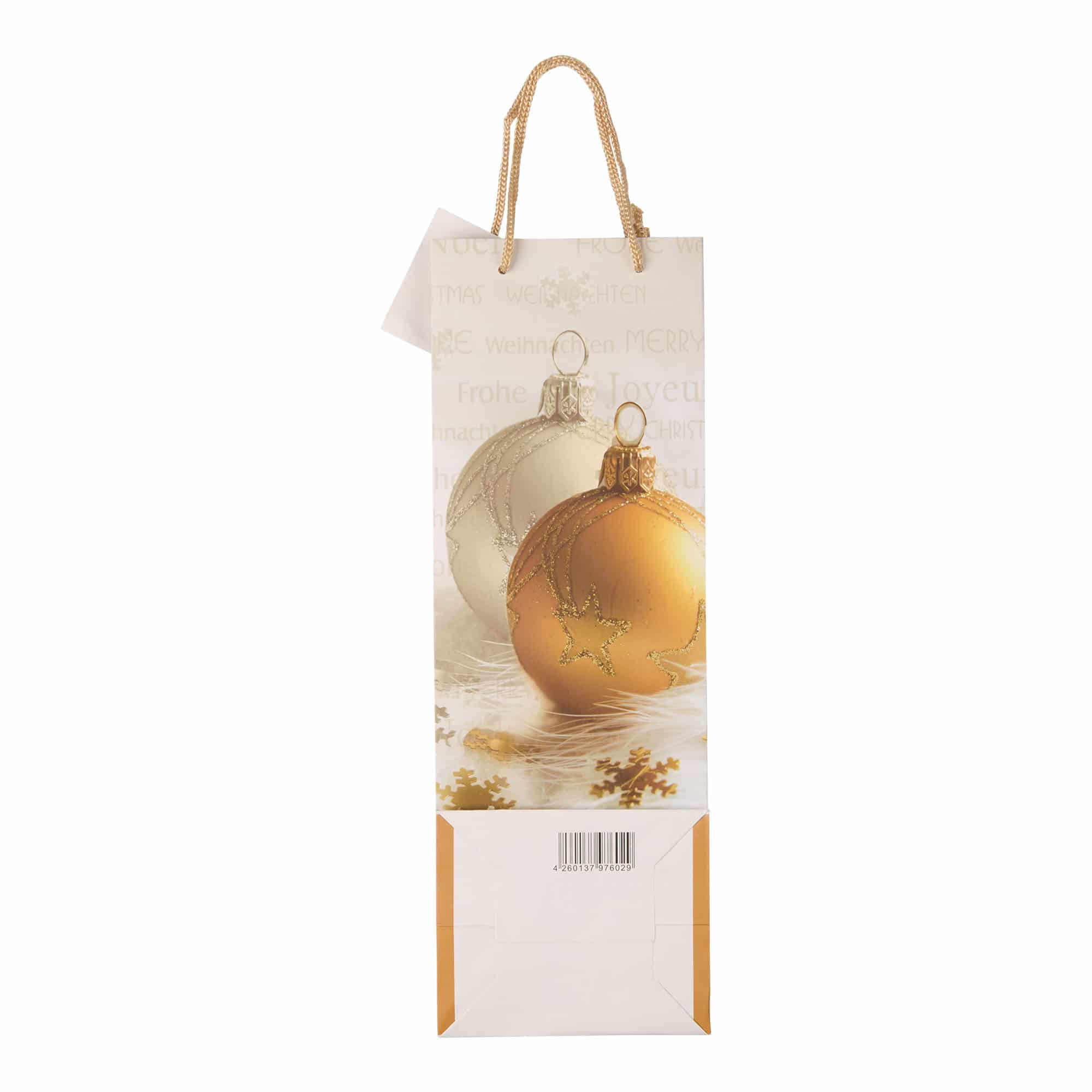 Flessentas, motief: Vrolijk kerstfeest, vierkant, papier, goud