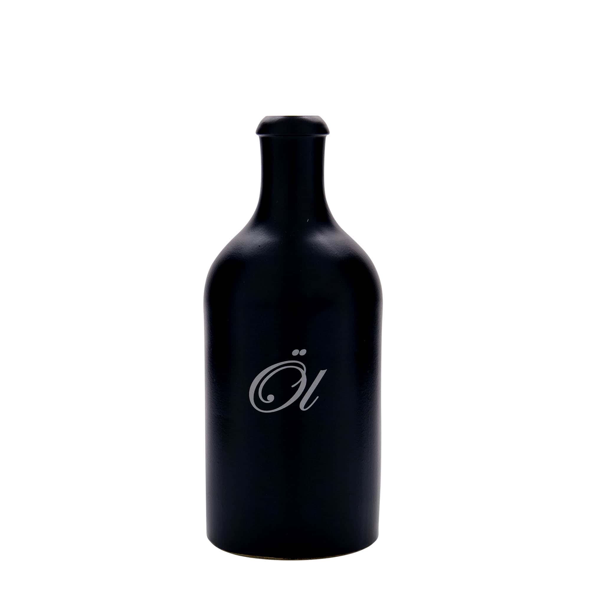 Keramische kruik, 500 ml, motief: Olie, steengoed, zwart, monding: kurk Keramische kruik, 500 ml, motief: Olie, steengoed, zwart, monding: kurk