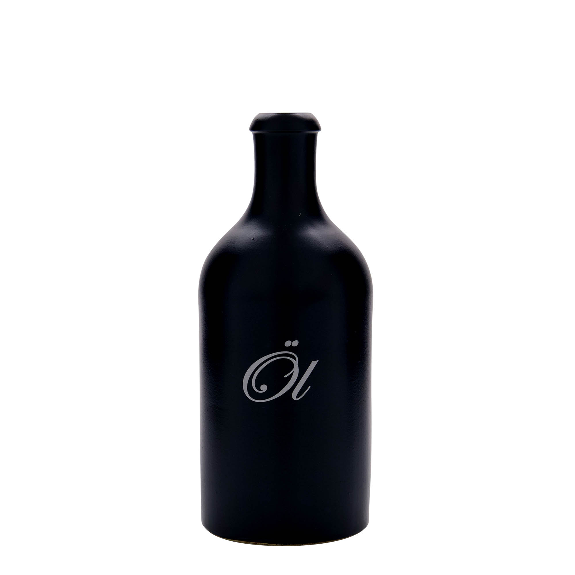 500 ml Tonkruik, motief: olie, steengoed, zwart, monding: kurk 500 ml Tonkruik, motief: olie, steengoed, zwart, monding: kurk