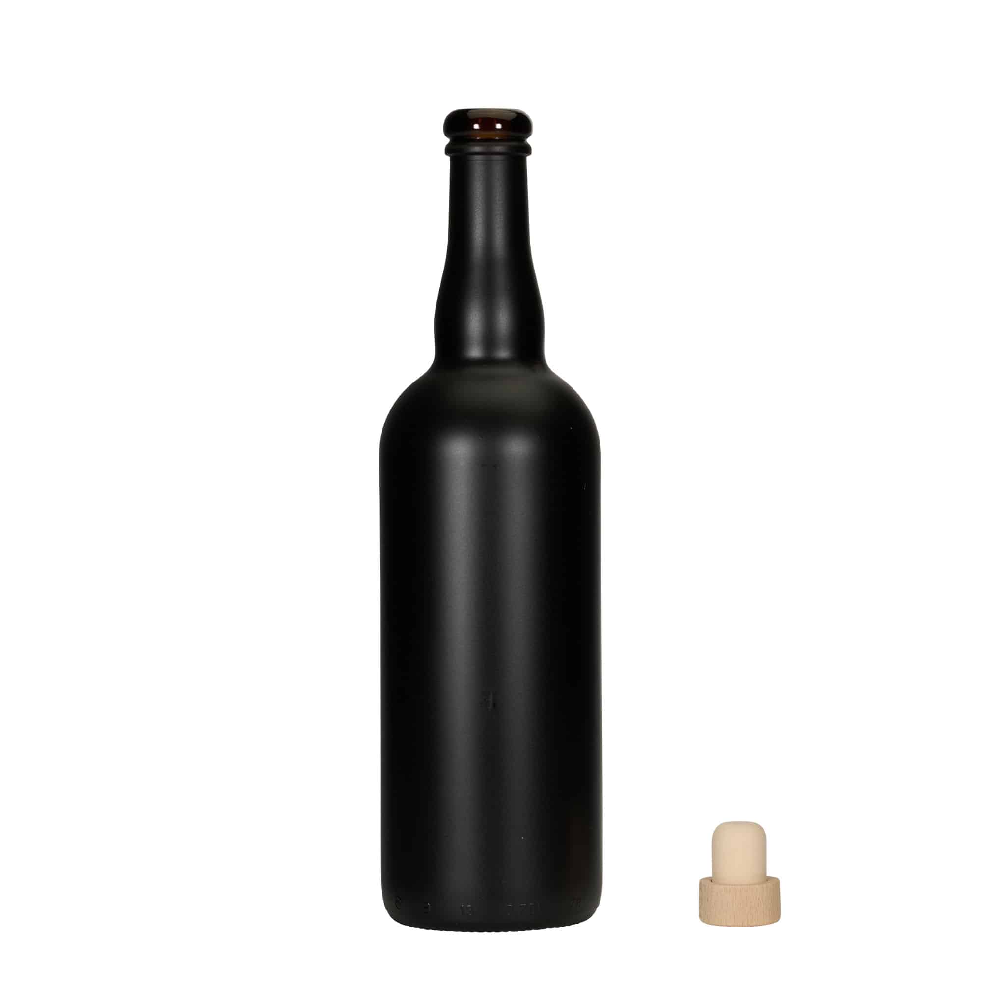 750 ml bierfles België, glas, zwart, opening: kurk