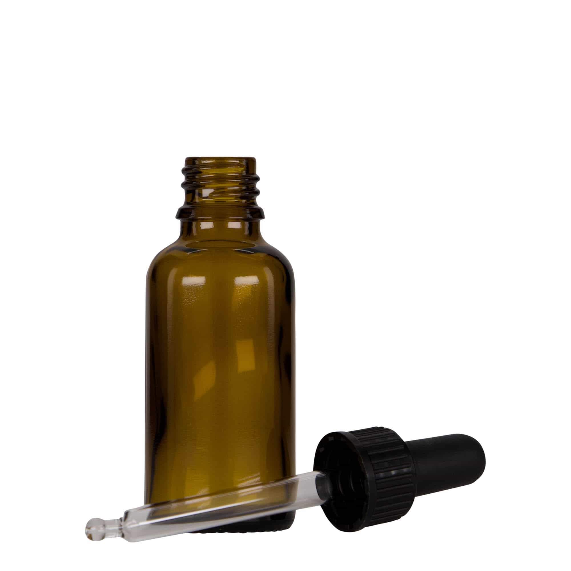 30 ml pipetflesje medicijn, glas, bruin-zwart, opening: DIN 18 30 ml pipetflesje medicijn, glas, bruin-zwart, opening: DIN 18