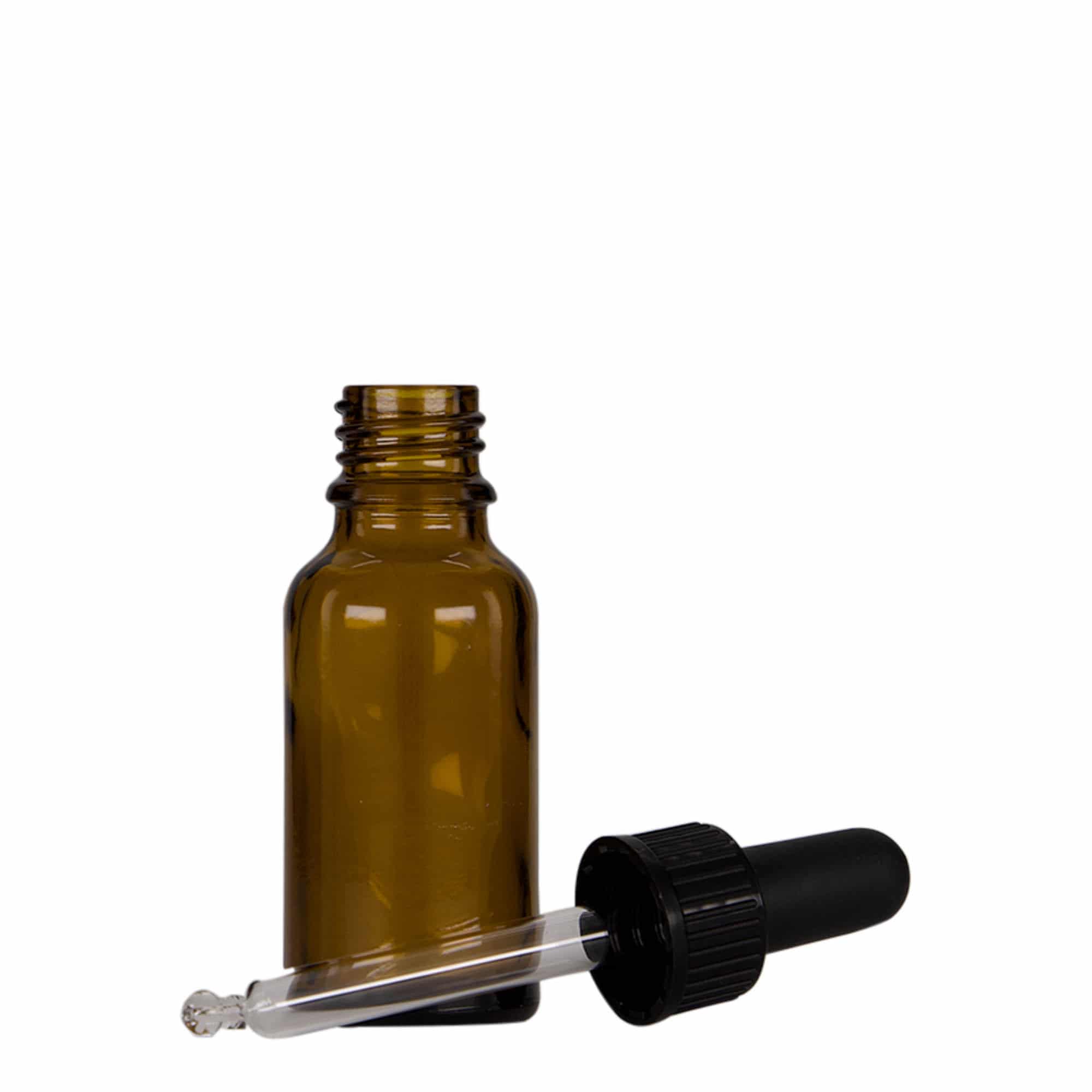 20 ml pipetflesje medicijn, glas, bruin-zwart, mondstuk: DIN 18
