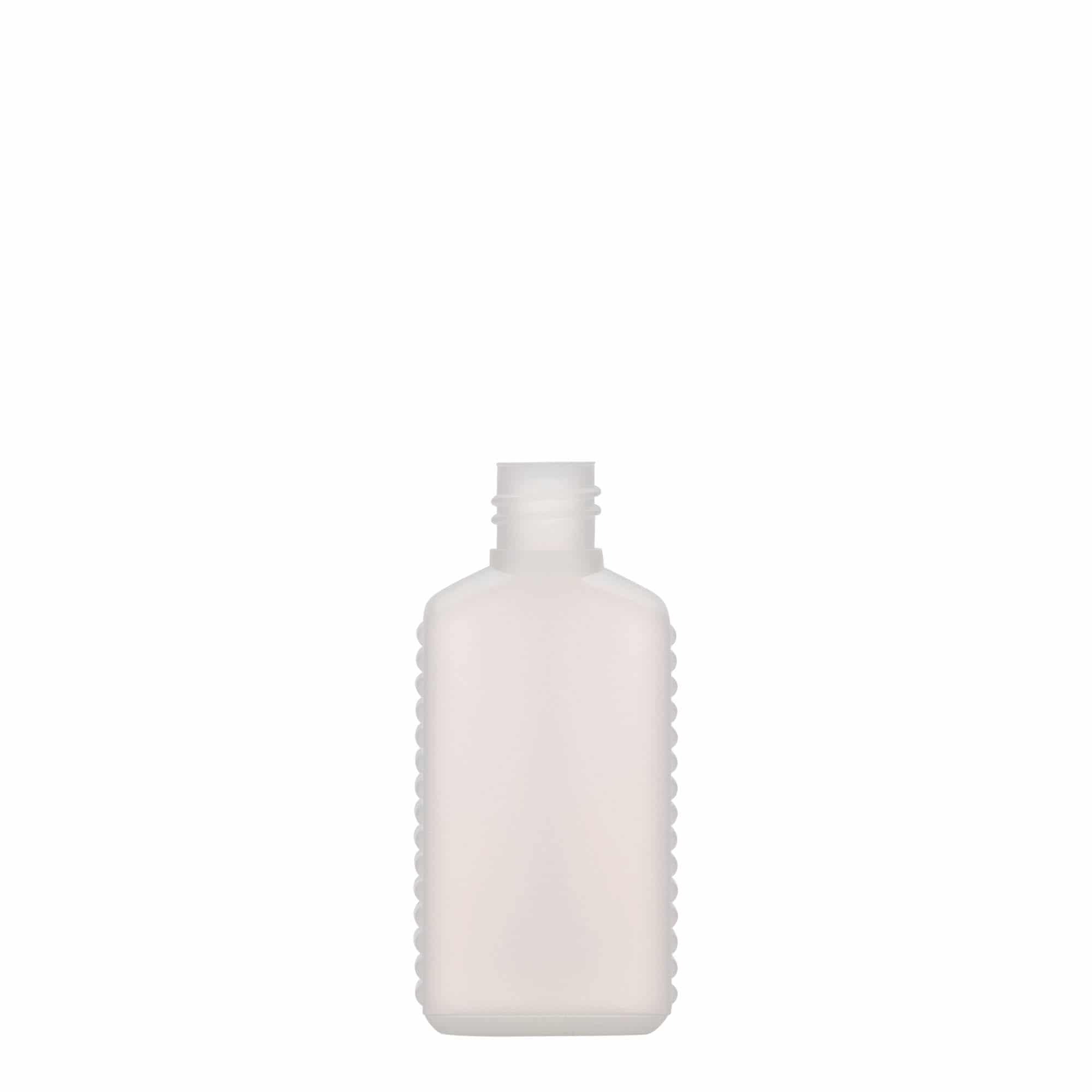 Canisterfles smalle hals, 50 ml, rechthoekig, HDPE-kunststof, naturel, monding: DIN 18 Canisterfles smalle hals, 50 ml, rechthoekig, HDPE-kunststof, naturel, monding: DIN 18