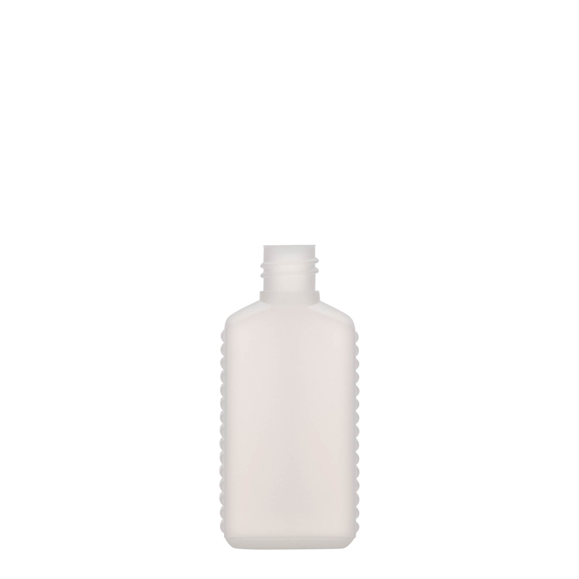 50 ml kanisterfles met smalle hals, rechthoekig, HDPE-kunststof, natuurkleurig, opening: DIN 18