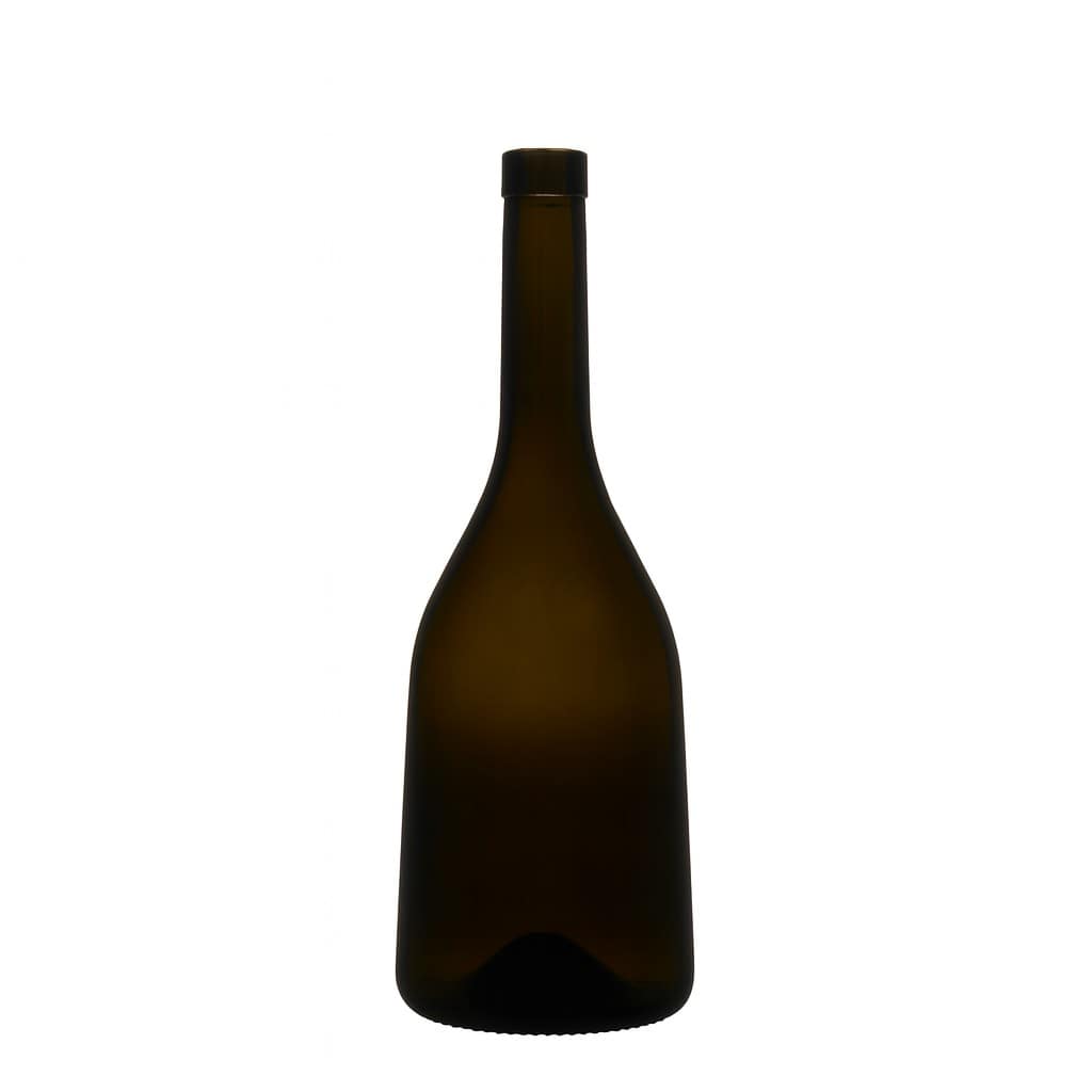 750 ml glazen fles 'Rustica', antiekgroen, hals: kurk