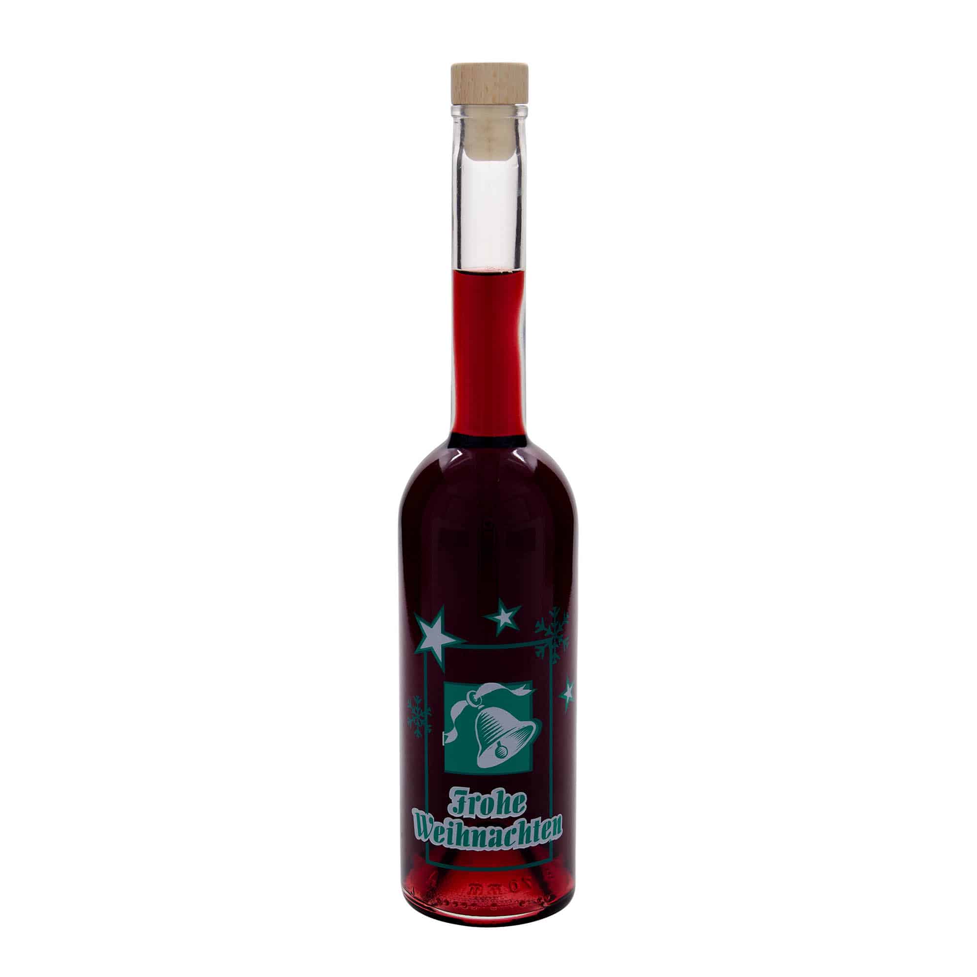 Glazen fles 'Opera', 500 ml, motief: Vrolijk kerstfeest, monding: kurk