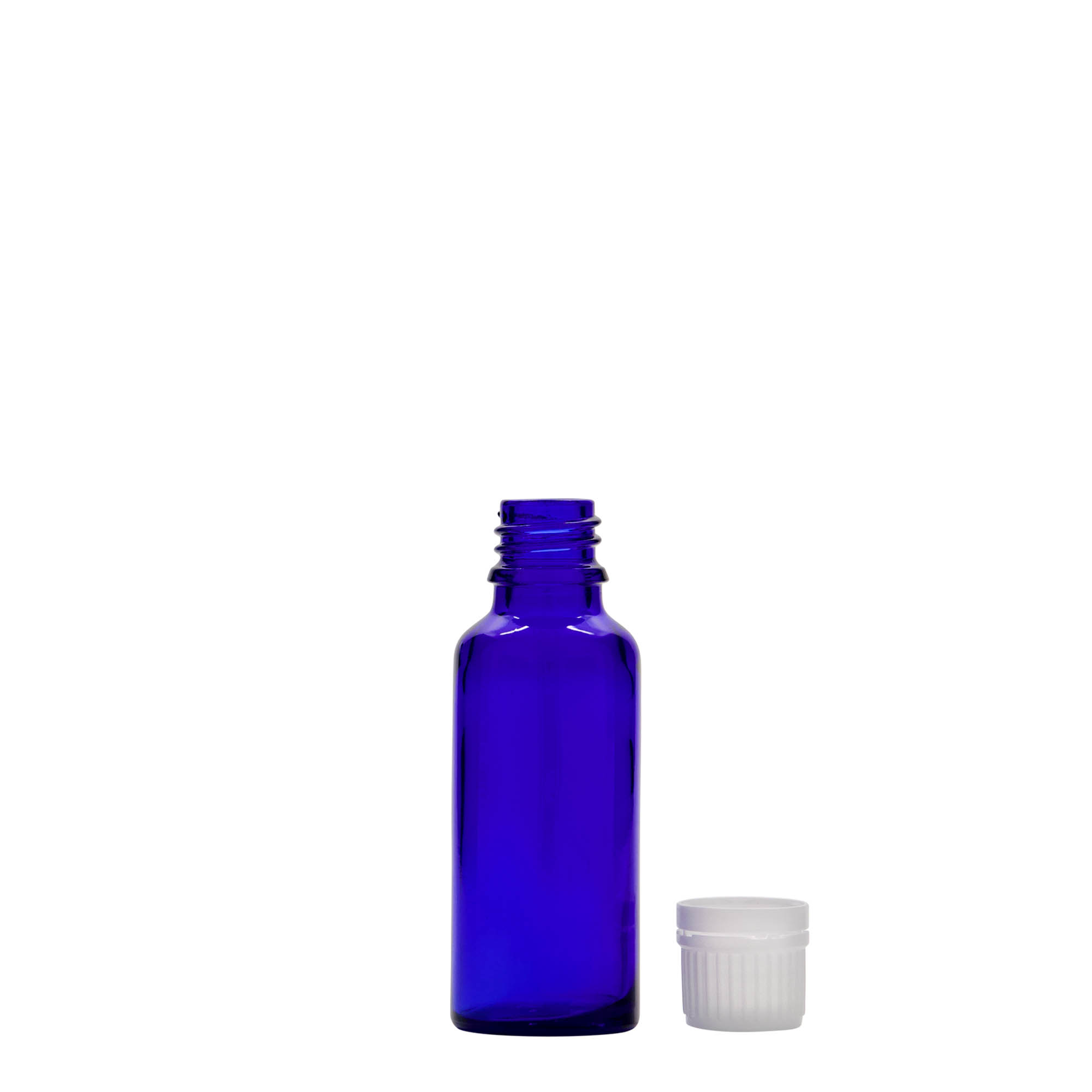 30 ml medicijnflesje, glas, koningsblauw, opening: DIN 18 30 ml medicijnflesje, glas, koningsblauw, opening: DIN 18