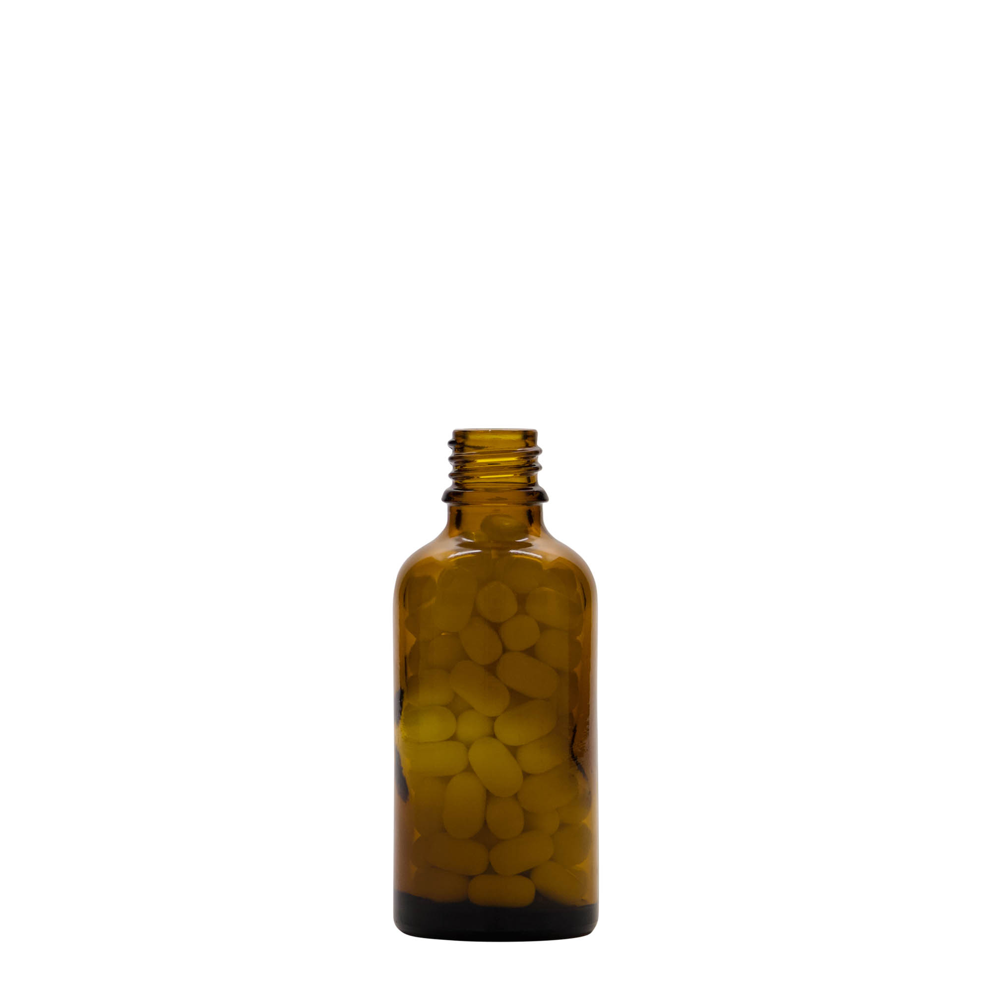 50 ml medicijnflesje, glas, bruin, opening: DIN 18