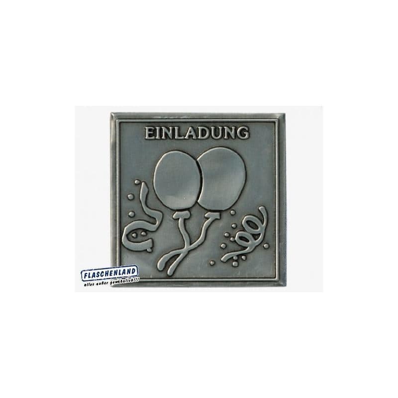 Loodetiket 'Uitnodiging', vierkant, metaal, zilver Loodetiket 'Uitnodiging', vierkant, metaal, zilver