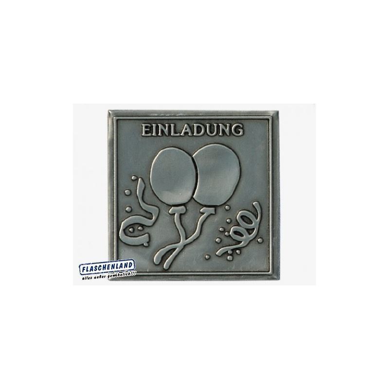 Loodetiket 'Uitnodiging', vierkant, metaal, zilver Loodetiket 'Uitnodiging', vierkant, metaal, zilver