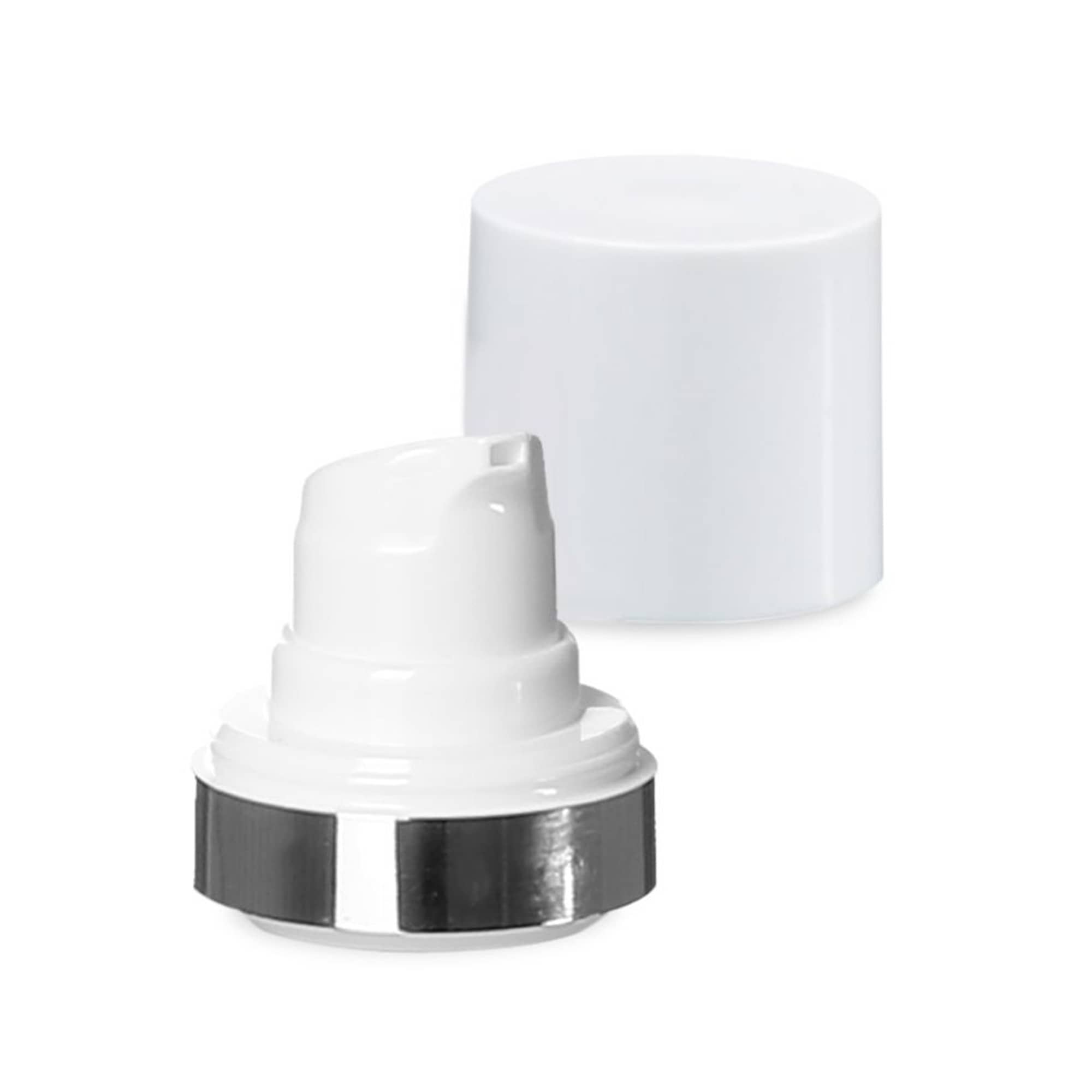 Airless kop Micro zilverrand + wit, glanzende stekkap Airless kop Micro zilverrand + wit, glanzende stekkap