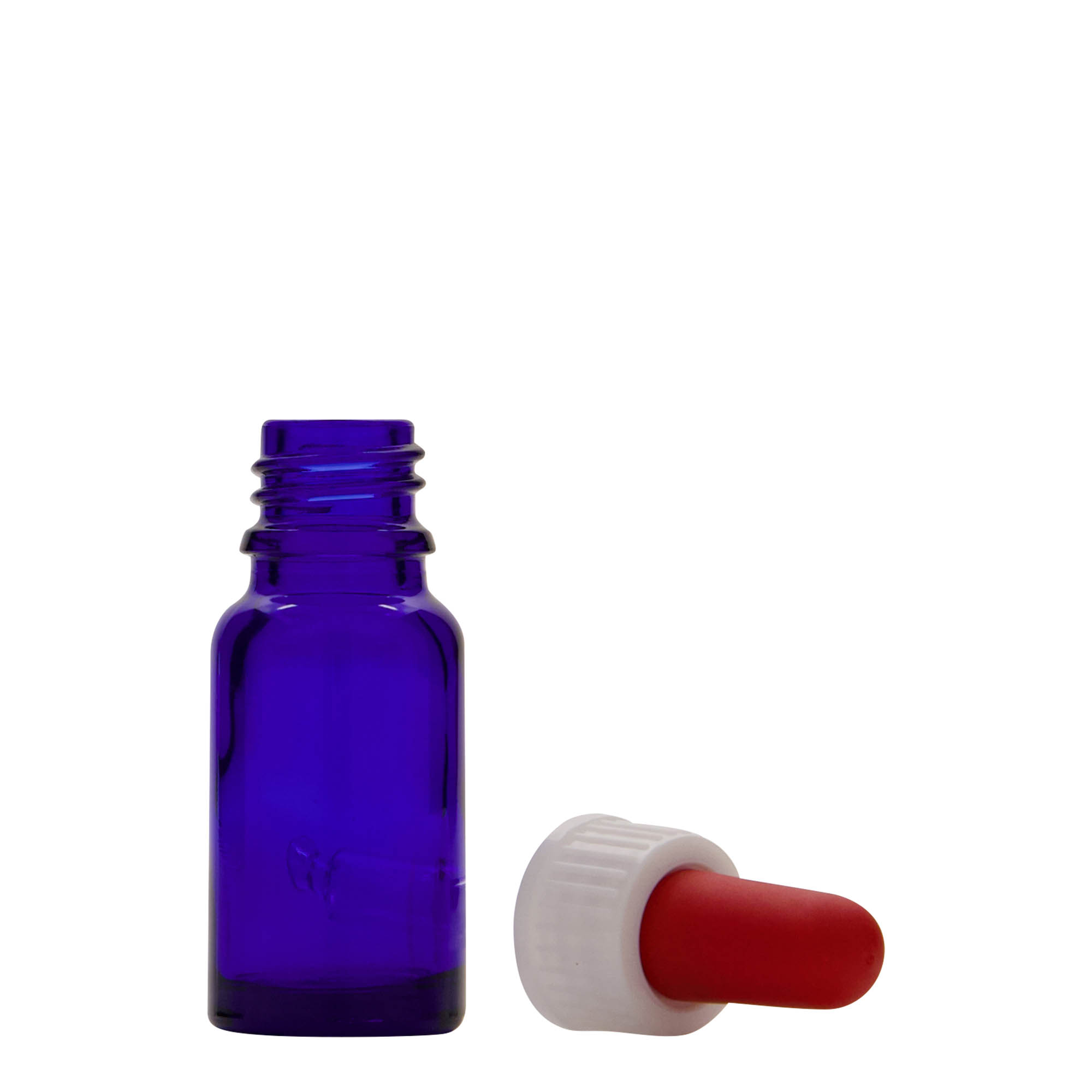 10 ml pipetflesje medicijn, glas, koningsblauw-rood, mondstuk: DIN 18