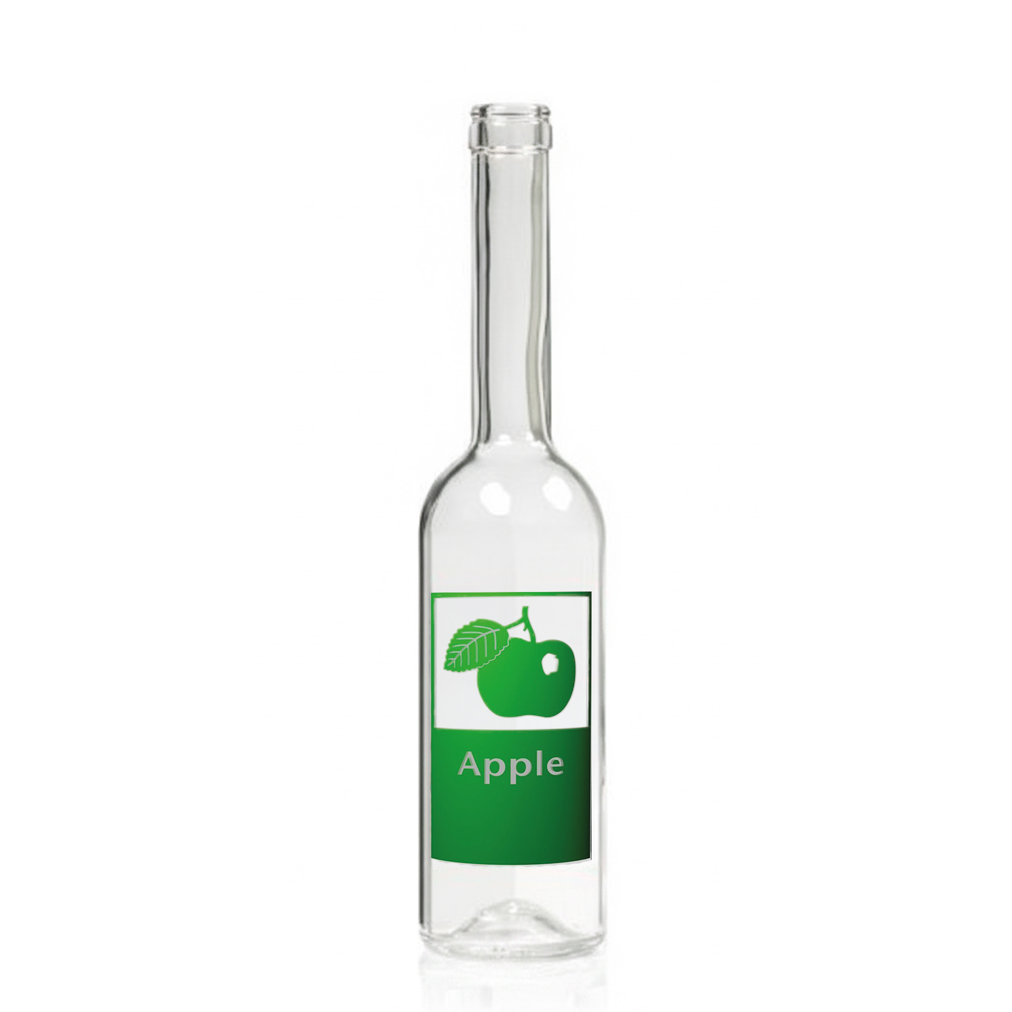 500 ml glazen fles 'Opera', motief: appel, opening: kurk 500 ml glazen fles 'Opera', motief: appel, opening: kurk