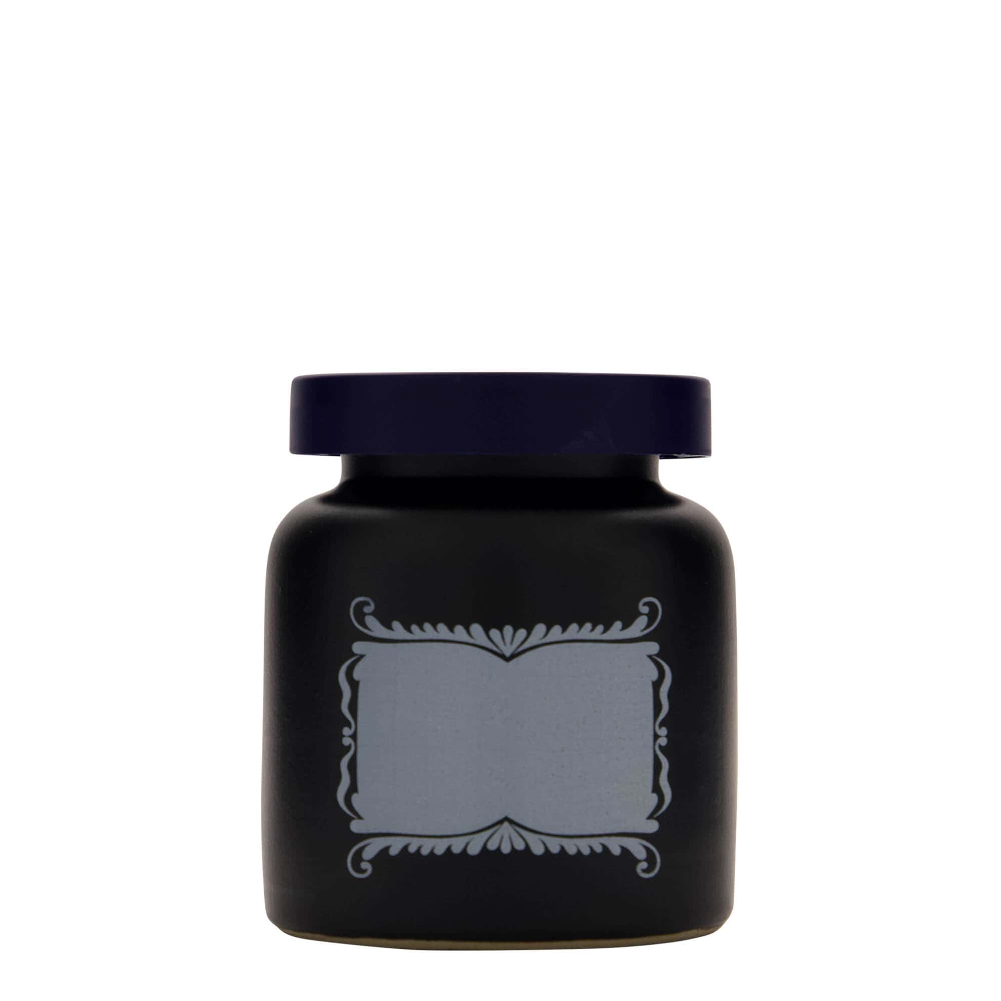Steengoed pot, 270 ml, motief: etiketveld, keramiek, zwart, monding: stulpdeksel