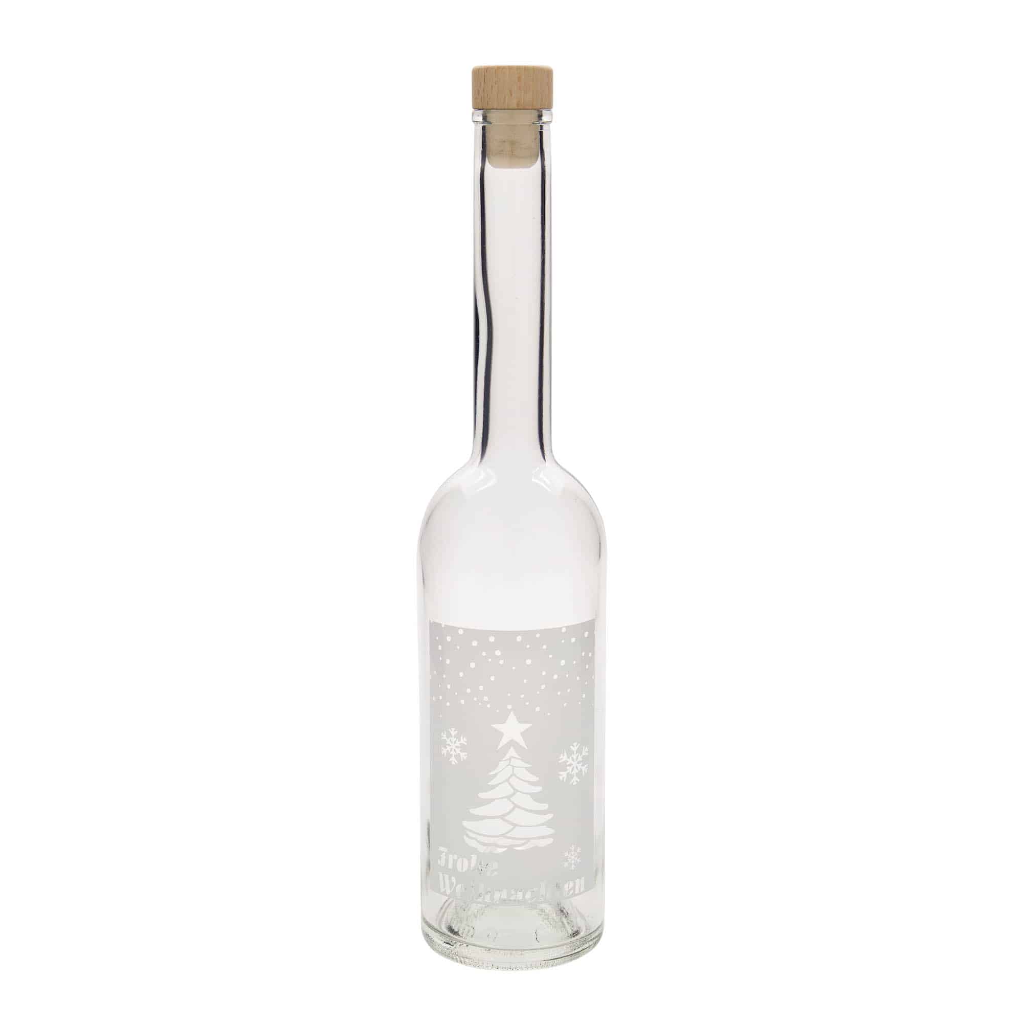 500 ml glazen fles 'Opera', motief: Witte Kerst, hals: kurk