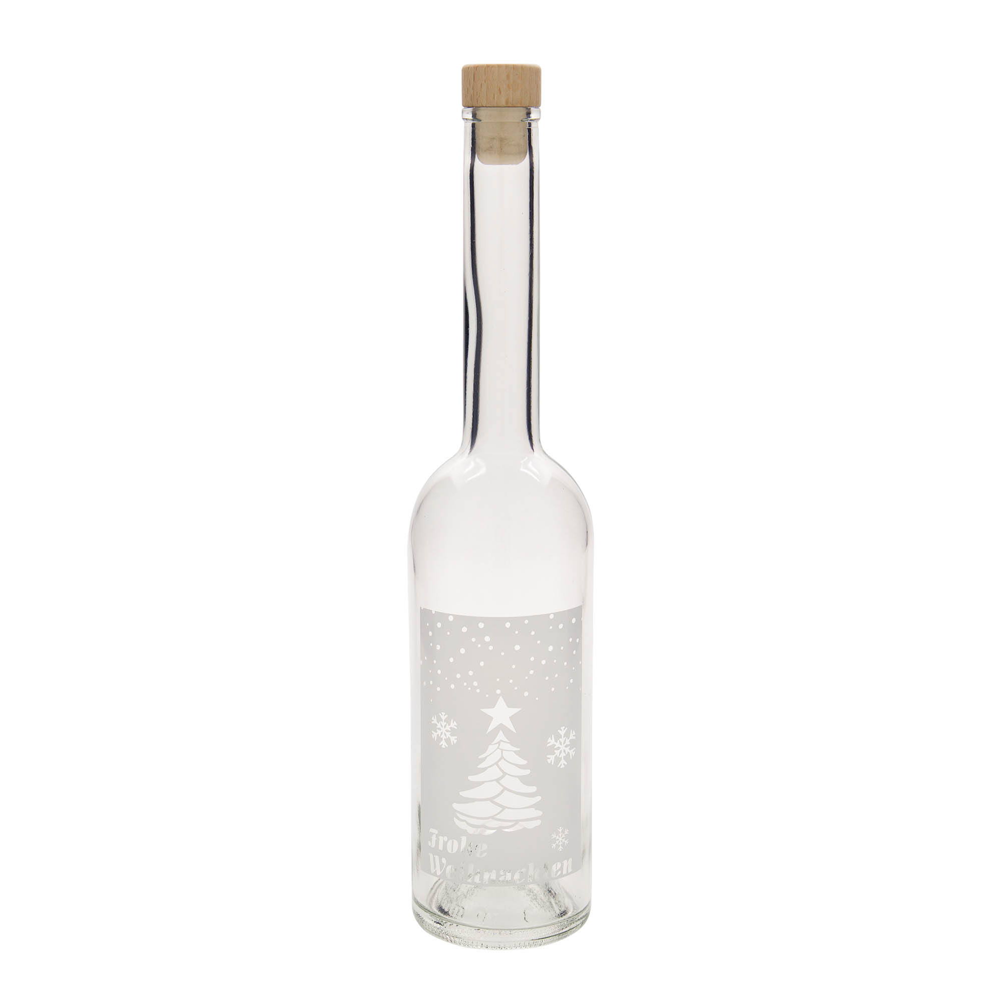 500 ml glazen fles 'Opera', motief: Witte Kerst, hals: kurk 500 ml glazen fles 'Opera', motief: Witte Kerst, hals: kurk