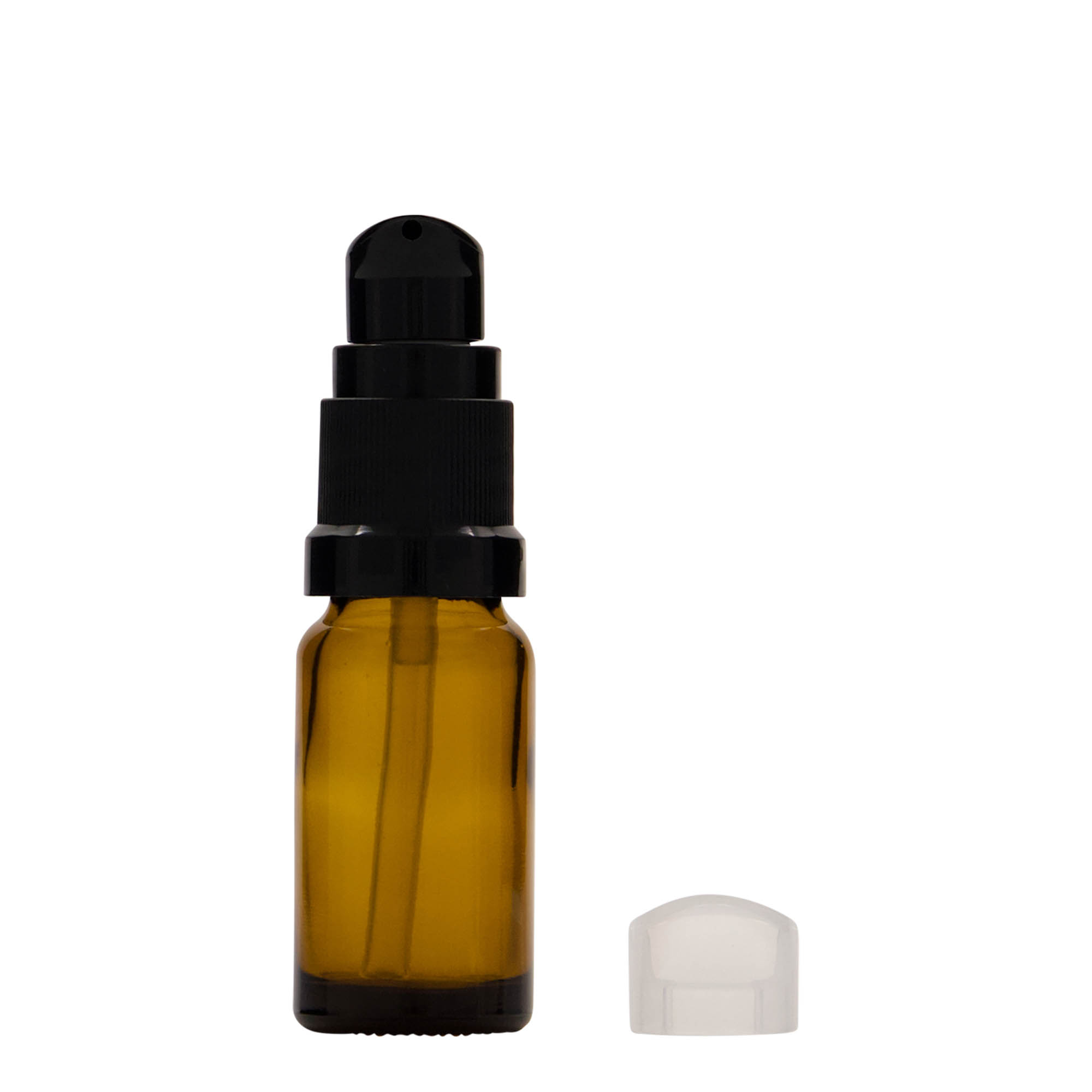 10 ml medicijnflesje met lotionpomp, glas, bruin, tuit: DIN 18 10 ml medicijnflesje met lotionpomp, glas, bruin, tuit: DIN 18