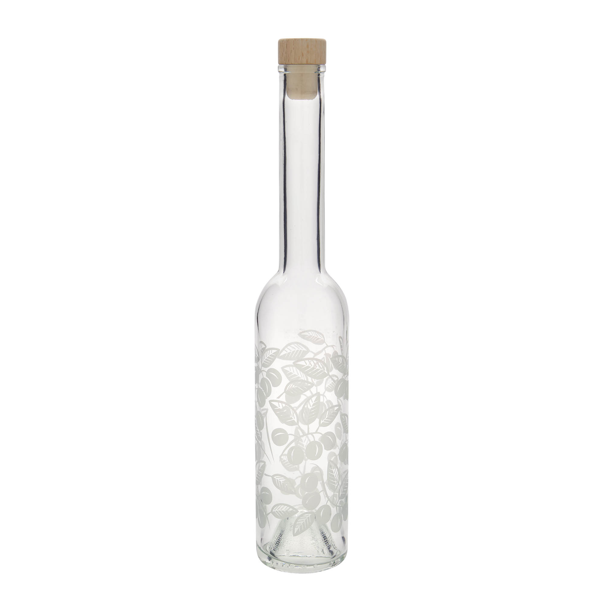 350 ml glazen fles 'Opera', motief: mirabellen, opening: kurk 350 ml glazen fles 'Opera', motief: mirabellen, opening: kurk