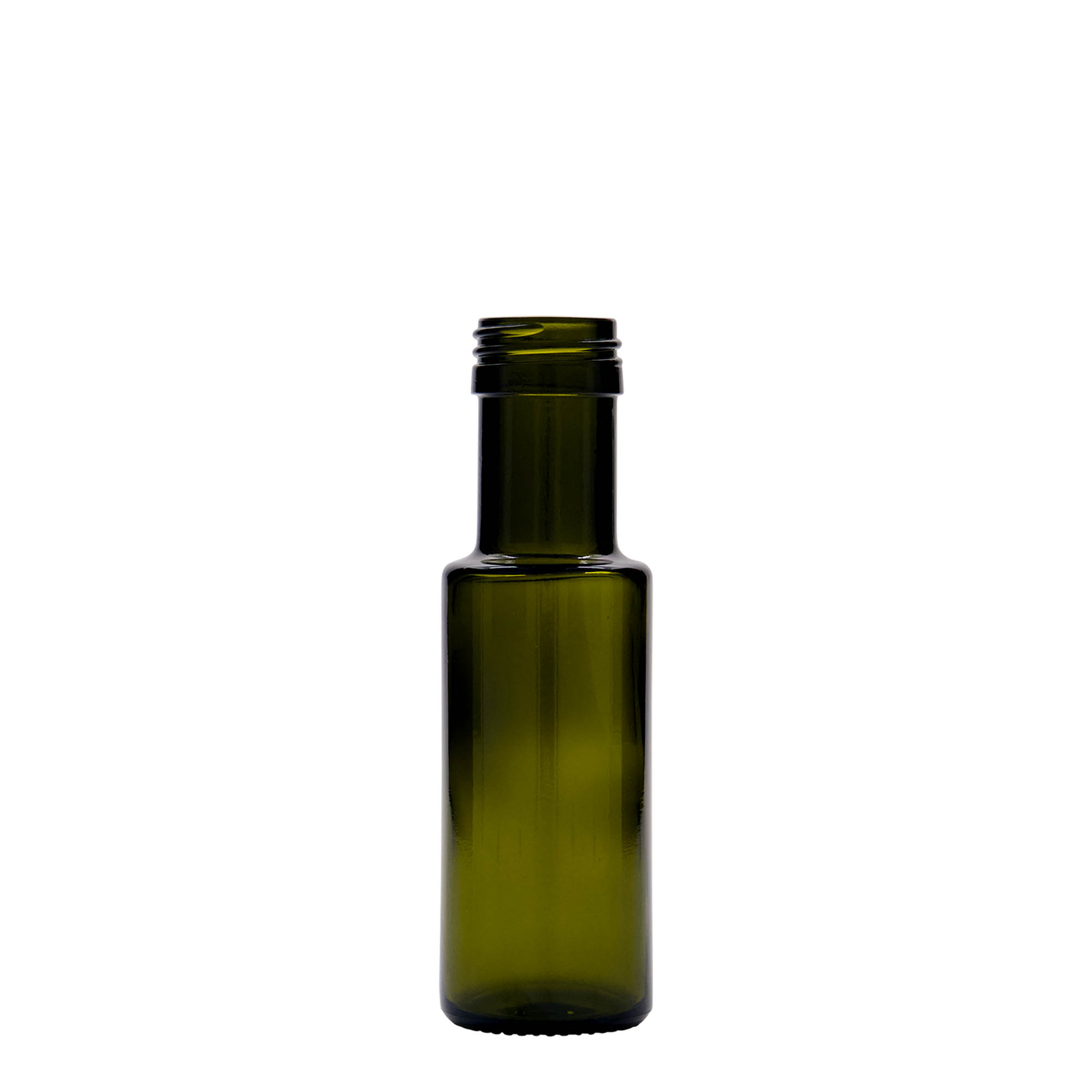 100 ml glazen fles 'Dorica', antiekgroen, opening: PP 31,5 100 ml glazen fles 'Dorica', antiekgroen, opening: PP 31,5