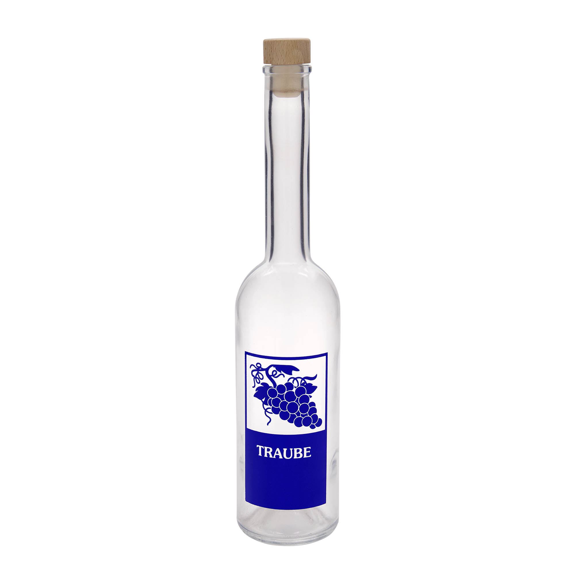 500 ml glazen fles 'Opera', motief: druif, opening: kurk 500 ml glazen fles 'Opera', motief: druif, opening: kurk