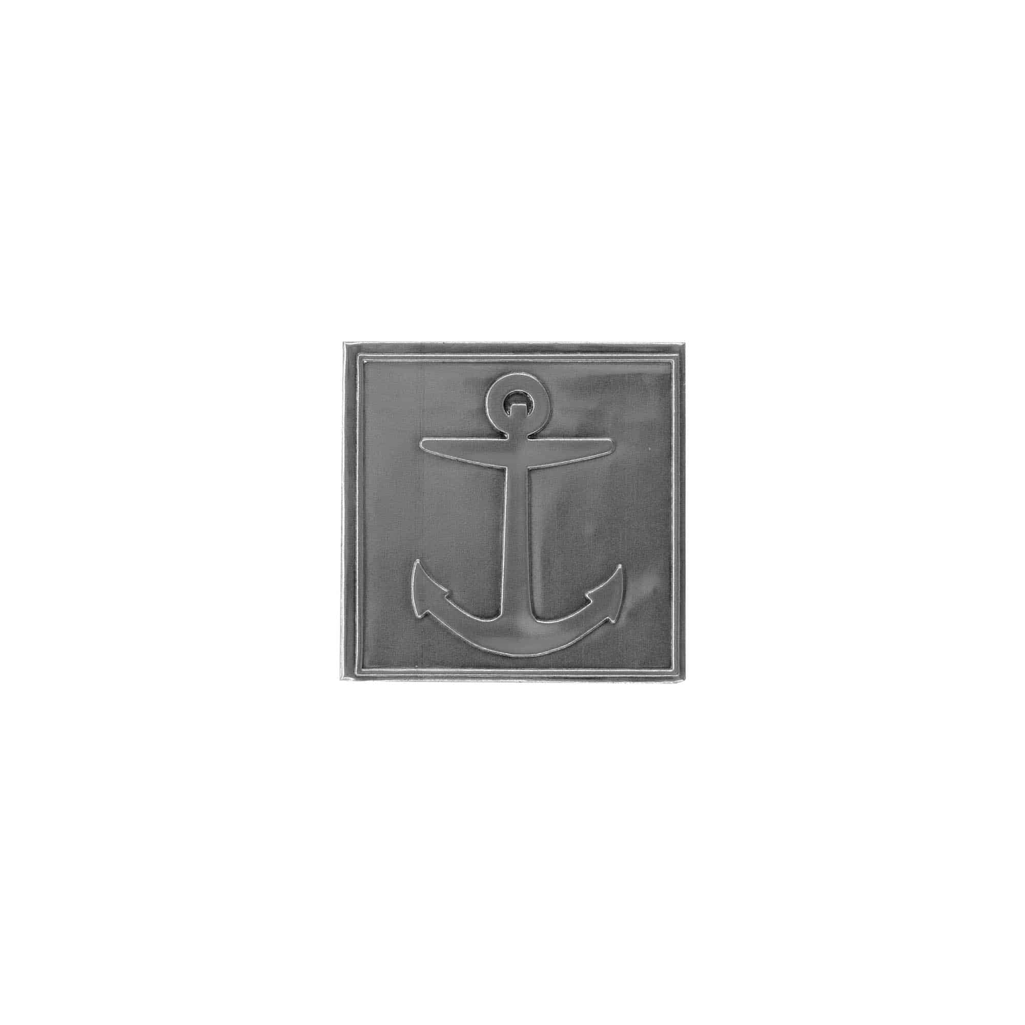 Tinnen etiket 'Anker', vierkant, metaal, zilver Tinnen etiket 'Anker', vierkant, metaal, zilver