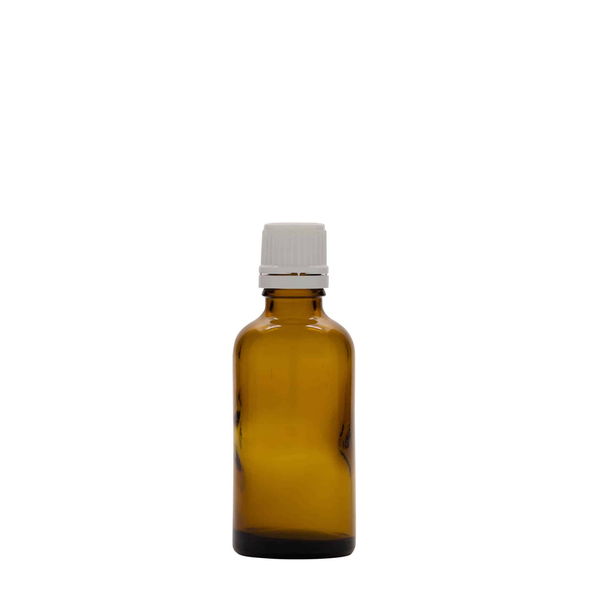 50 ml medicijnflesje, glas, bruin, opening: DIN 18
