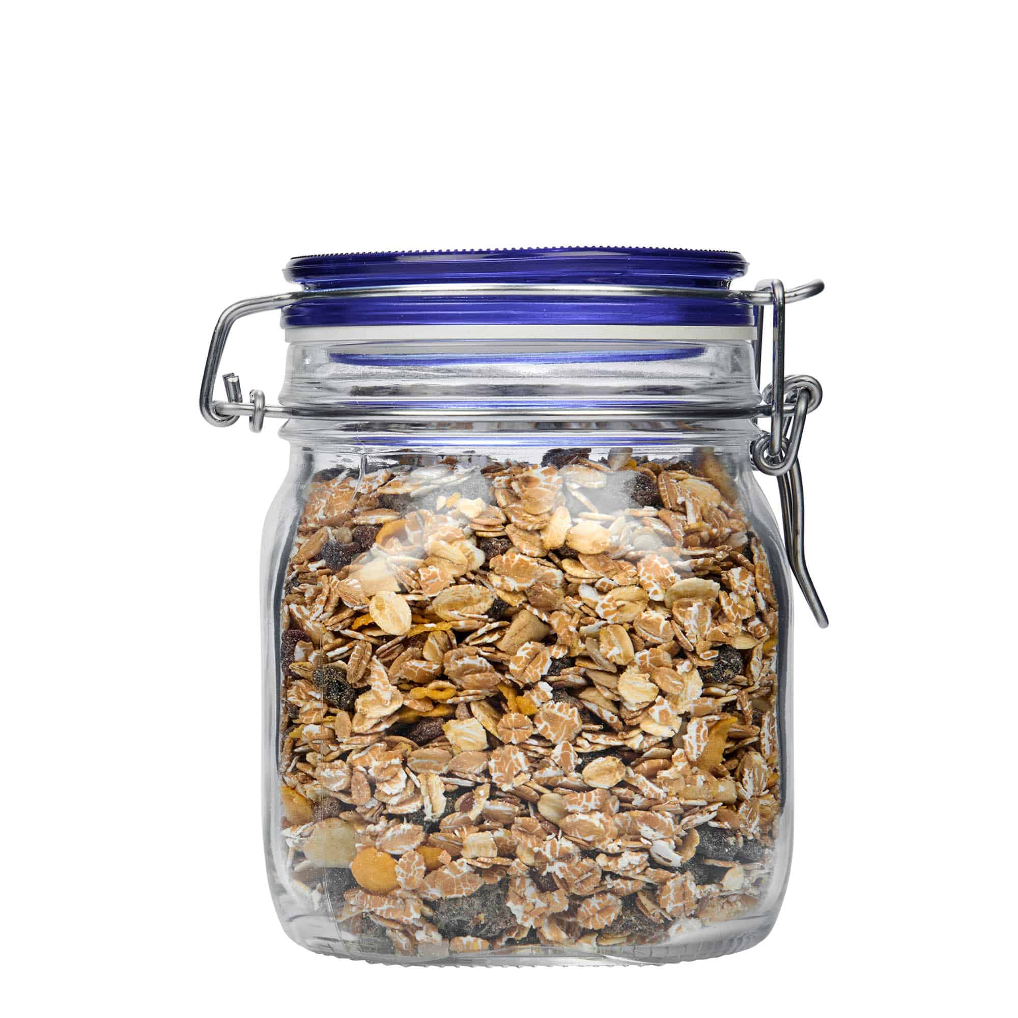 750 ml Drahtbügelglas 'Fido' blauwe dop, vierkant, opening: draaisluiting met beugel