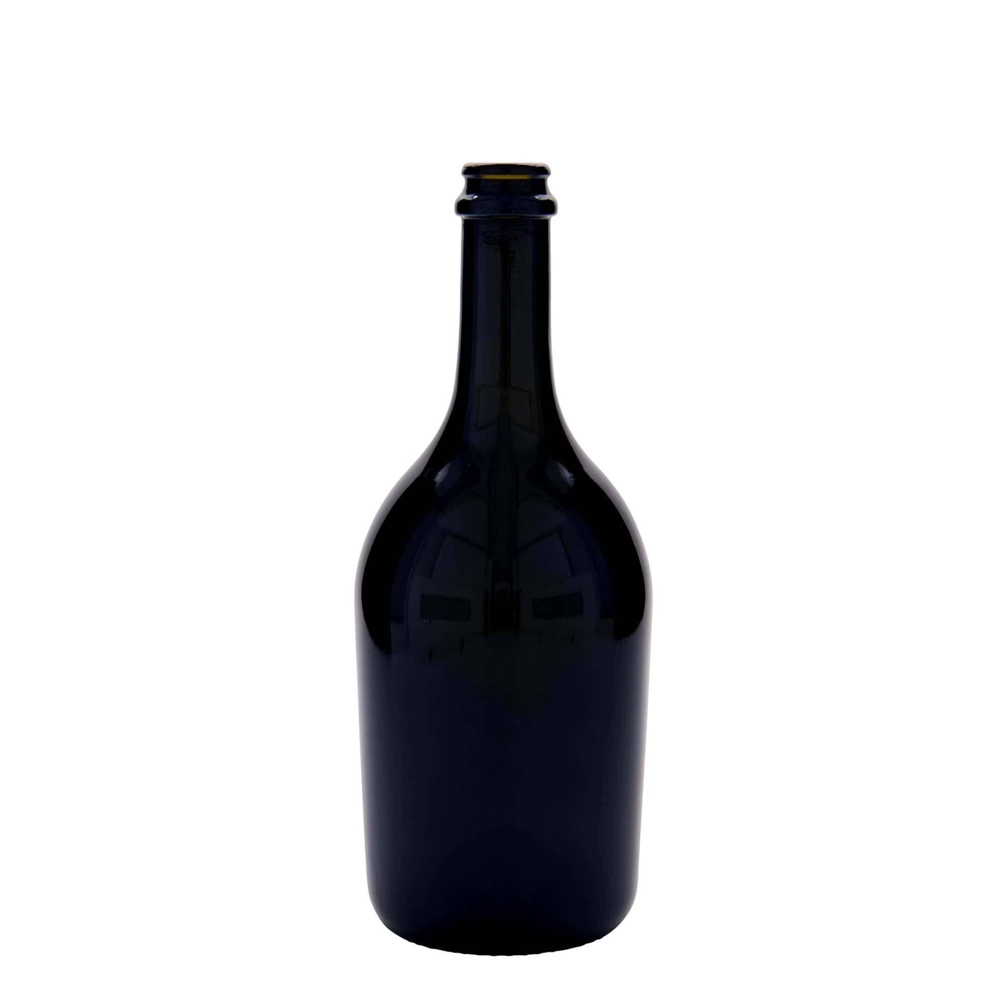 750 ml Bier-/sektfles 'Butterfly', glas, antiekgroen, hals: kroonkurk