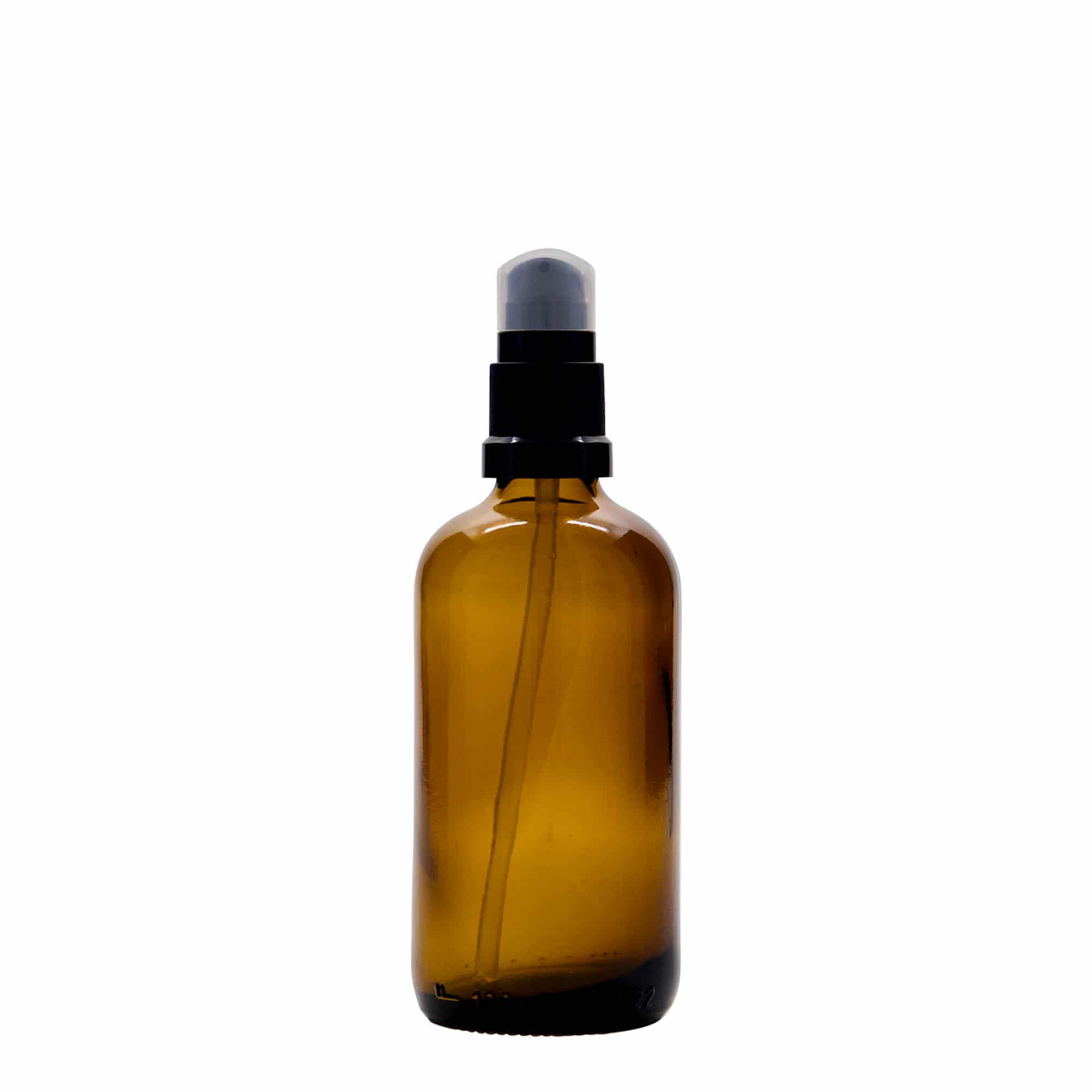 100 ml medicijnfles met lotionpomp, glas, bruin, mondstuk: DIN 18