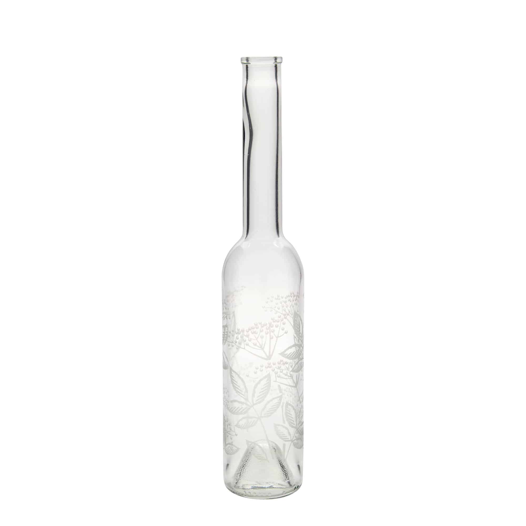 350 ml glazen fles 'Opera', motief: vlierbes, opening: kurk 350 ml glazen fles 'Opera', motief: vlierbes, opening: kurk